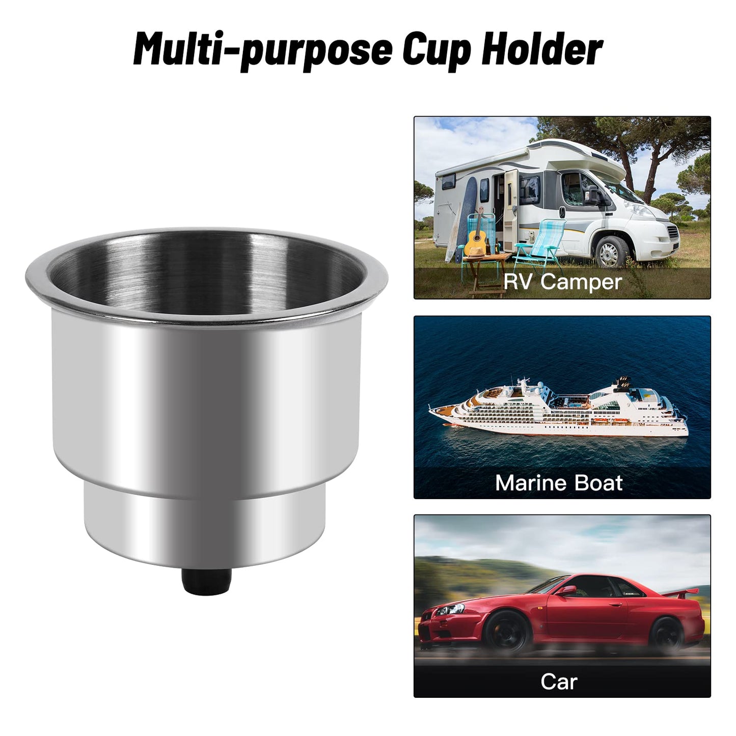 Goture Stainless Steel Cup Drink Holder with Drain Marine Boat RV Camper Rod