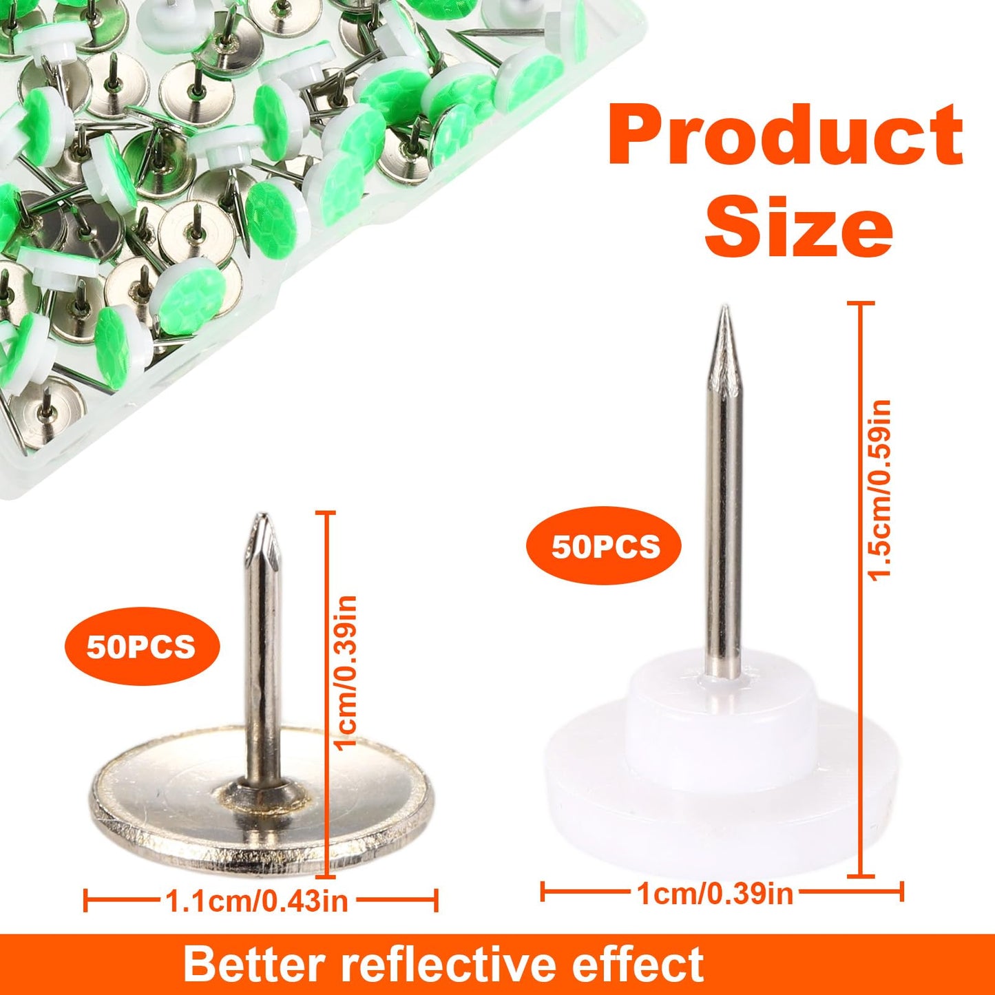 Lyreh 100pcs Reflective Tacks for Trail Marking, 2 Styles High Visibility Glow Tacks Marking Pegs Reflective Trail Markers for Hunting Hiking Tree Stand Camping