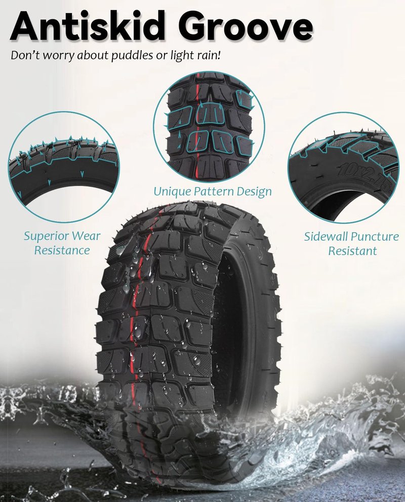 GLDYTIMES 10x2.75-6.5 10 Inch Off-road Rubber Outer Tire with Inner Tube for Speedway 5 Dualtron 3 Hover-1 Alpha JOYOR S Hiboy Titan PRO Electric Scooter Explosion-Proof Shockproof Super-Grip
