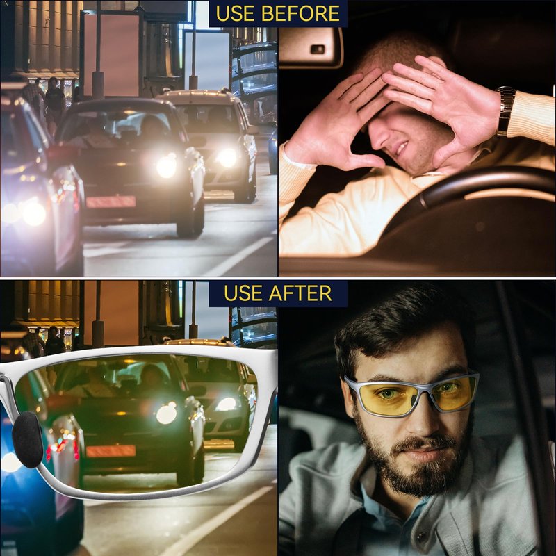 Dollger Night Glasses for Driving HD Polarized UV400 Protection Around Sunglasses Ultra light Al-Mg Goggles Anti Glare Yellow Tinted Sunglasses for Men & Women