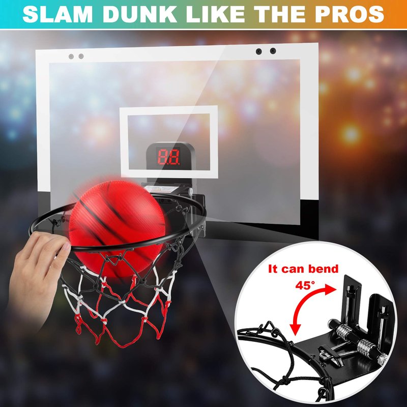 TREYWELL Indoor Basketball Hoop Boys Gifts for Teens and Adults Door Room Basketball Hoop Mini Hoop with Electronic Scoreboard, 3 Balls and Batteries Basketball Toys for 8 9 10 11 12