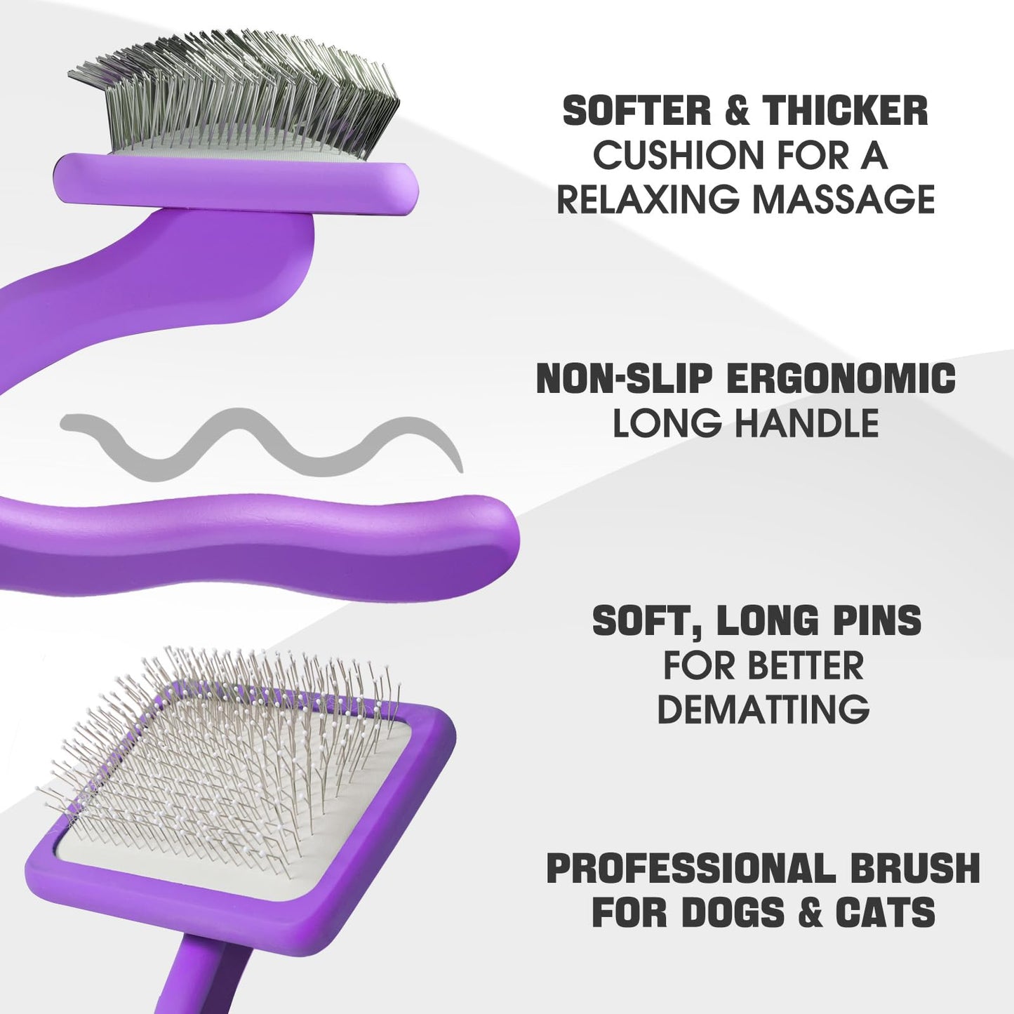 Bonteck Dog Slicker Brush for Dogs Grooming Kit 5PCS | Large Dog Brush for Goldendoodles Poodles Doodles | Long Pin Haired Brush | Poodle Brushes and Comb (Purple)