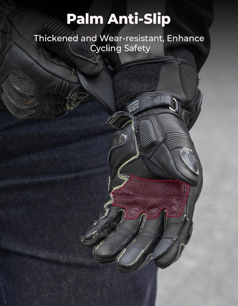 KEMIMOTO Leather Motorcycle Gloves - ESA Cushioning & Kevlar Knuckle Protection | Unisex Riding Gear for Outdoor Sports