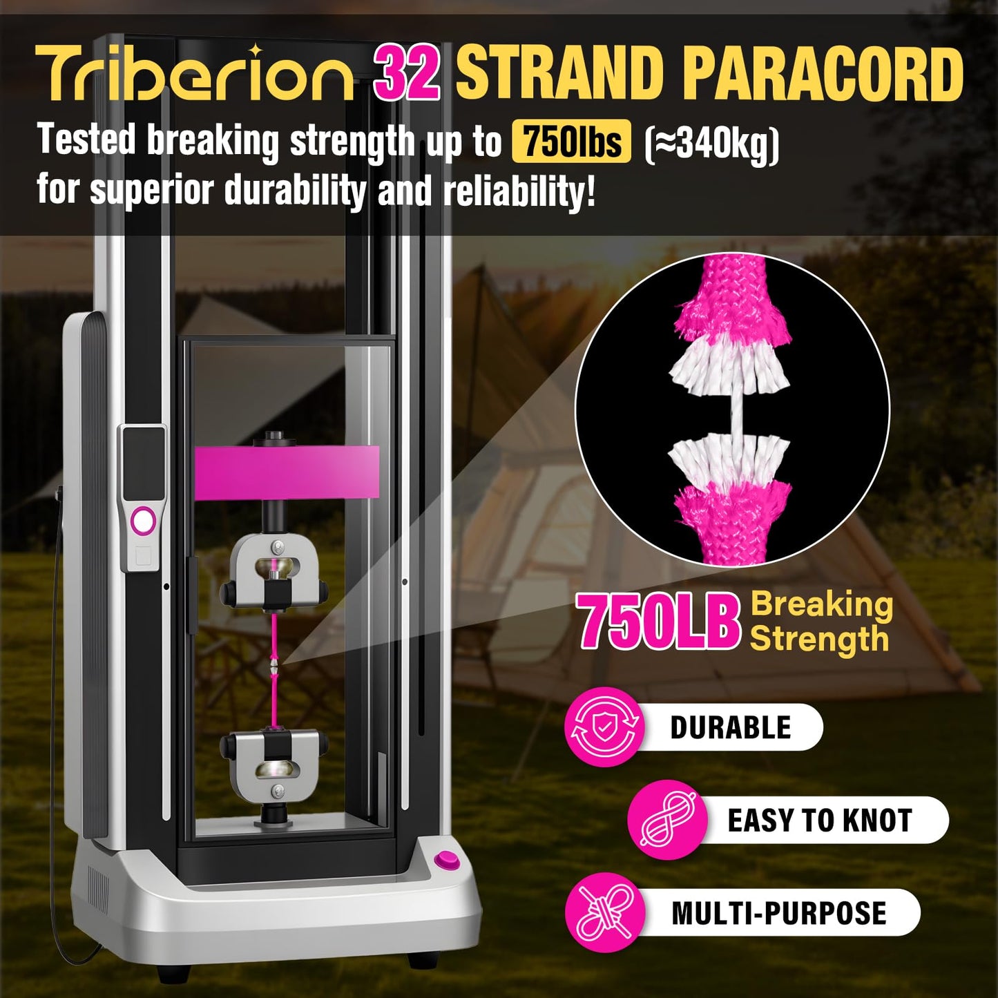 TRIBERION Paracord Rope 750 lb - 500ft 5/32" Parachute Cord 4MM 12-Strand para Cord - Heavy Duty Spool String for Survival,Camping Gear, Survival Bracelet, Clothesline - Rose Pink