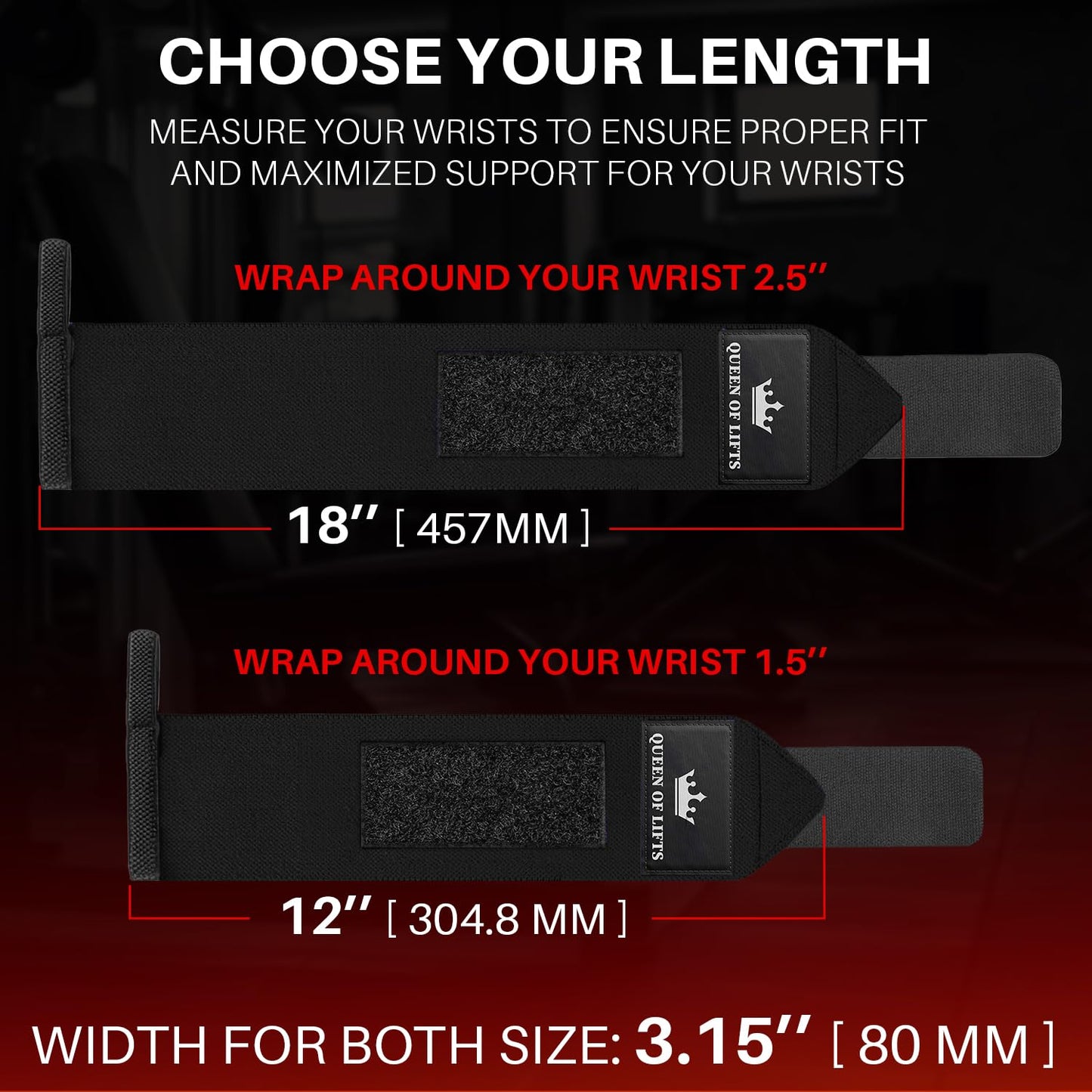 TECEUM Weightlifting Wrist Wraps with Thumb Loop – Black – Queen of Lifts – 12 inch – Heavy-Duty Workout Wrist Support & Protection – Ideal for Powerlifting, Strength Training, Bodybuilding