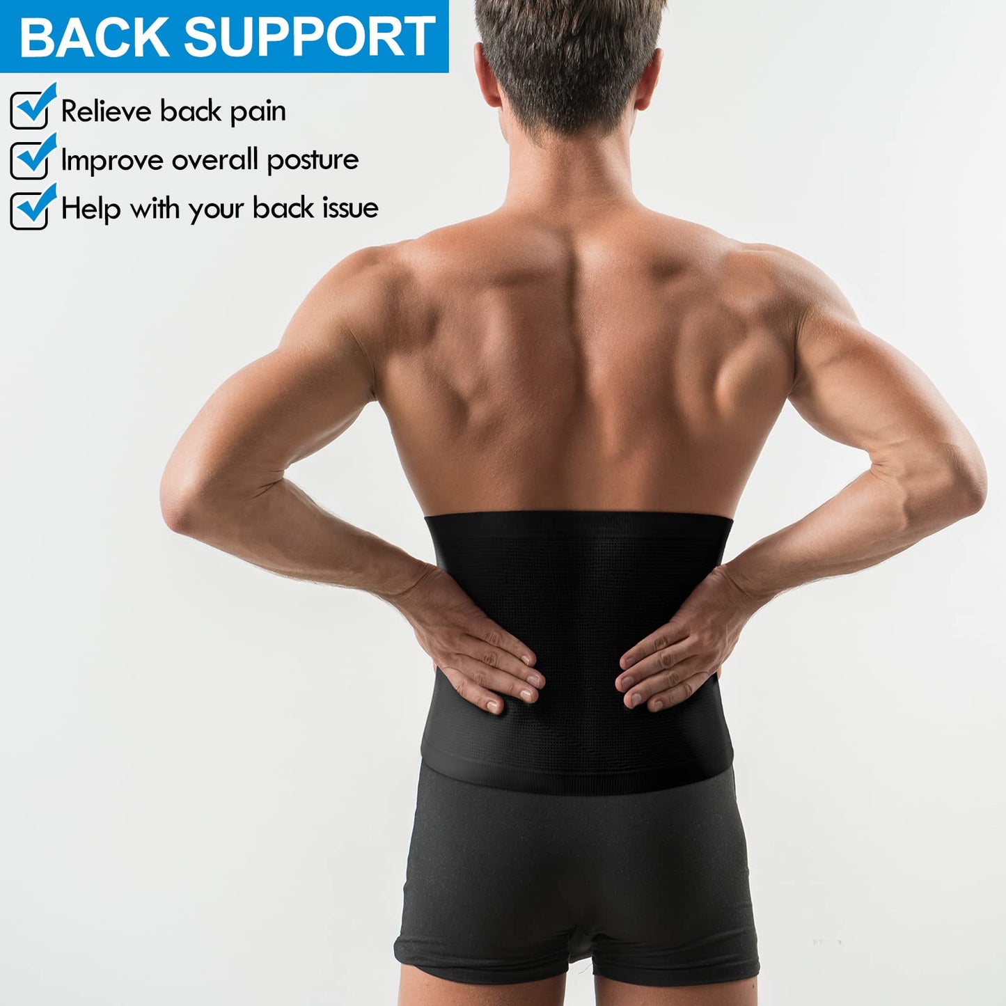 Sintege Men's Waist Control Belt Shaping Band Firm Tummy Control Shapewear Compression Waist Cincher Slimming Body Shaper (L) Black, White