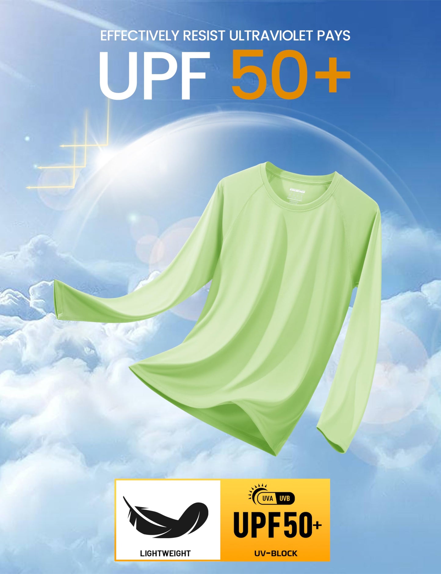 MAGCOMSEN UV Shirts Men UPF 50 Long Sleeve UV Protection Shirts Quick Dry T-Shirt Rash Guard for Men Light Green,3XL