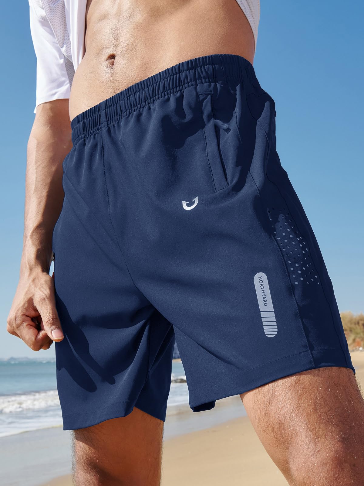 NORTHYARD Men's Athletic Running Shorts Gym Workout 7"/9"/5" Quick Dry Lightweight Sports Basketball Tennis 3 Zipper Pockets DARKBLUE 2XL