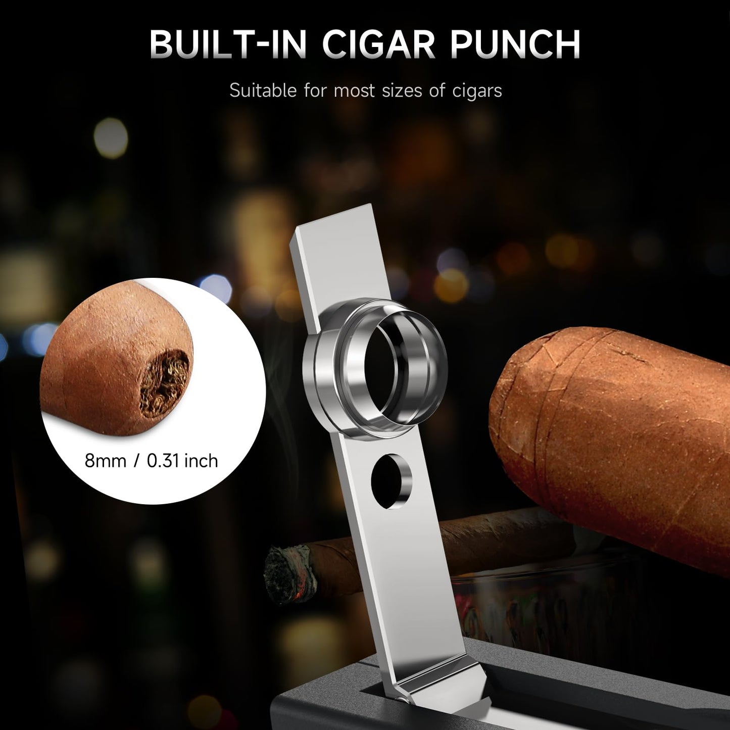 XIFEI Cigar Lighter, Personalized Adjustable Jet Soft Flame, Portable Torch Lighter with V Cut Cigar Cutter, Cigar Punch, Creative Gifts for Men, Windproof Refillable Butane Lighters