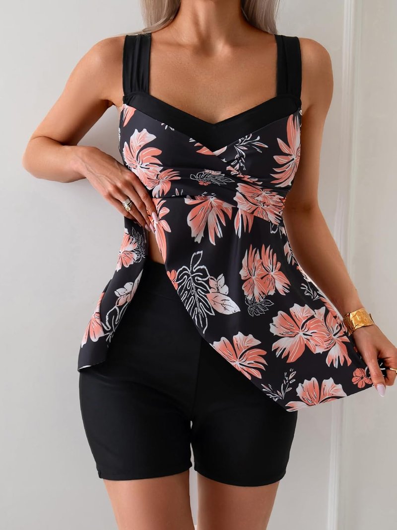 Tankini Swimsuits for Women - Tummy Control Floral Two Piece Bathing Suit | Modest Skirt Top & Boyshorts