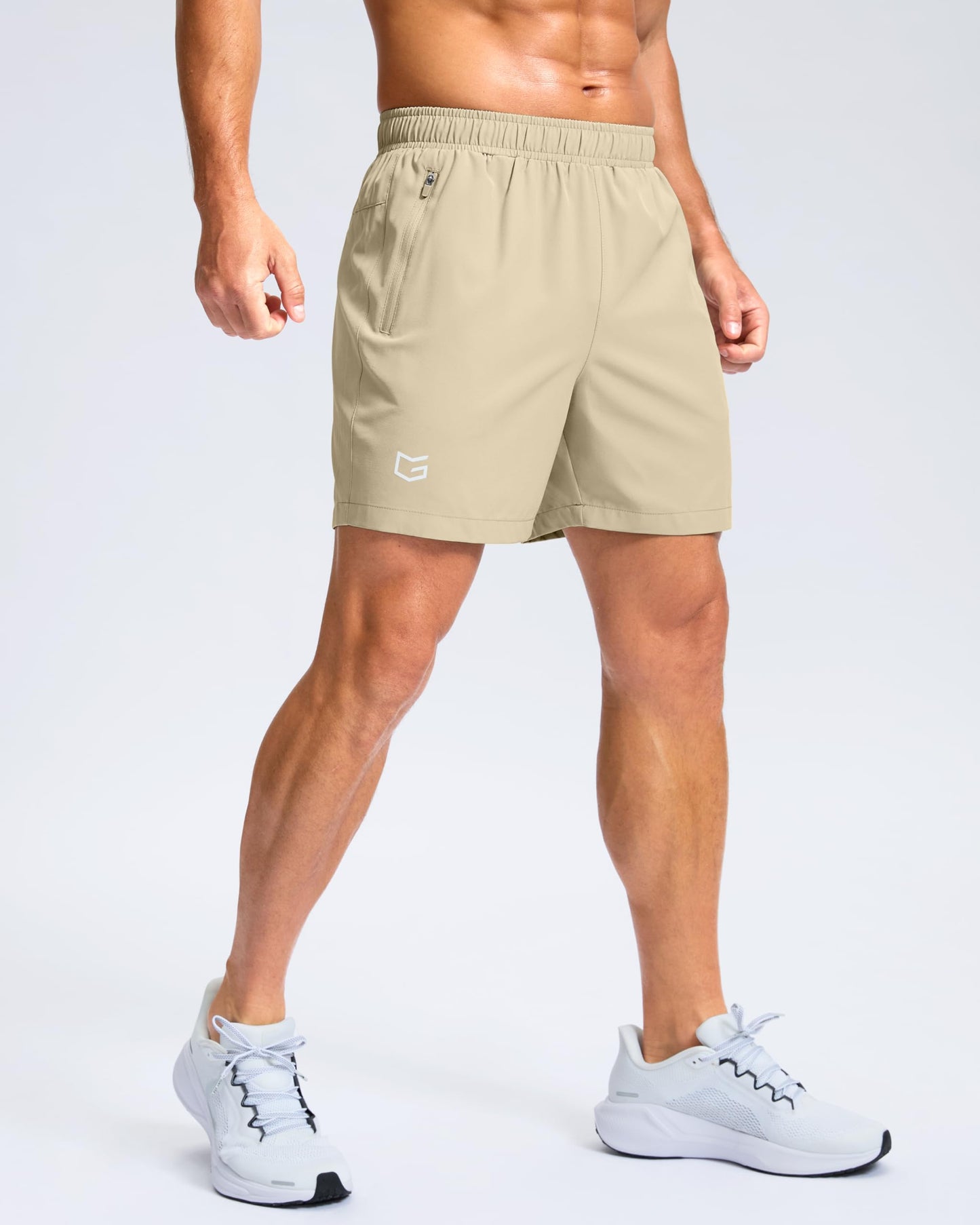 G Gradual Men's Athletic Running Shorts with 2 Zipper Pockets 7"/ 5"/ 9"(Khaki,5XXXL)