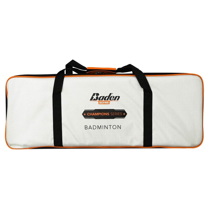 Baden Champions Portable Badminton Set | Regulation Net, 4 Racquets, 3 Shuttlecocks, Boundary & Carry Bag | Ideal for Backyard Fun | Orange/Gray
