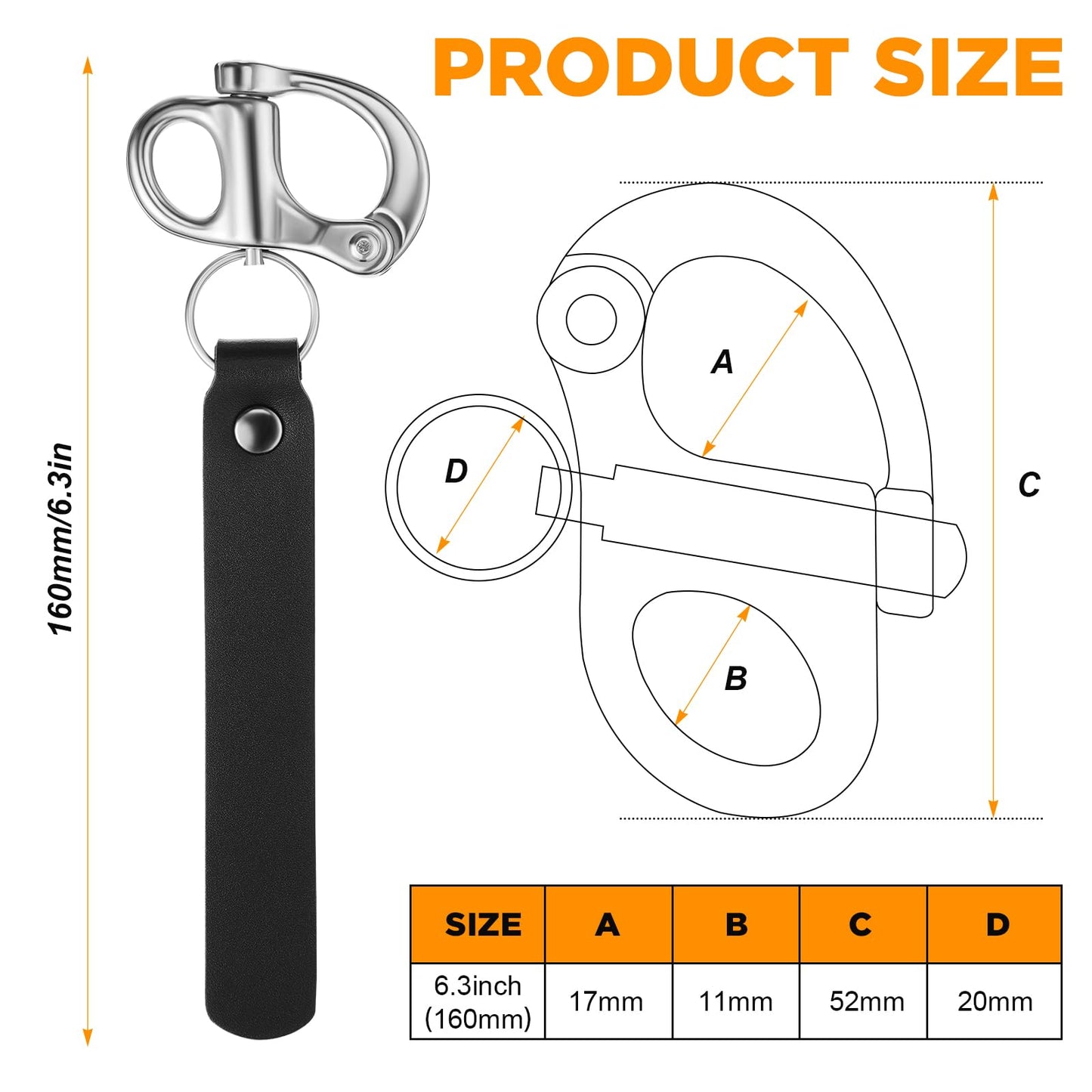 Reallnaive 4 Pcs Quick Release Clip Shackle for SCBA Mask - Firefighter Accessories, Quick Release Snap Shackle with Leather Handle, Marine Grade 316 Stainless Steel for Rigging(Black)