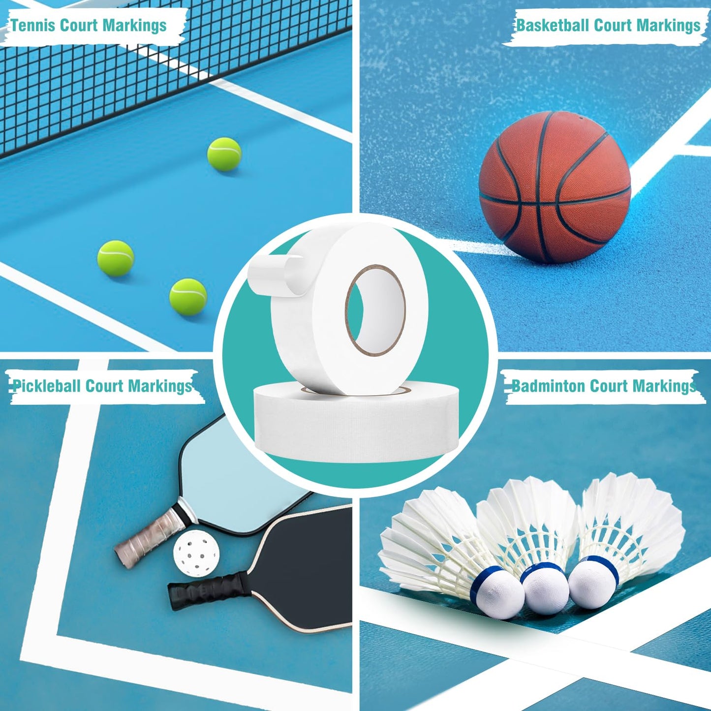 HolderProf 2in x 300FT Pickleball Tape for Outdoor Court, Temporary Pickleball Court Lines, Court Marking Kit for Pickleball, Basketball, Badminton