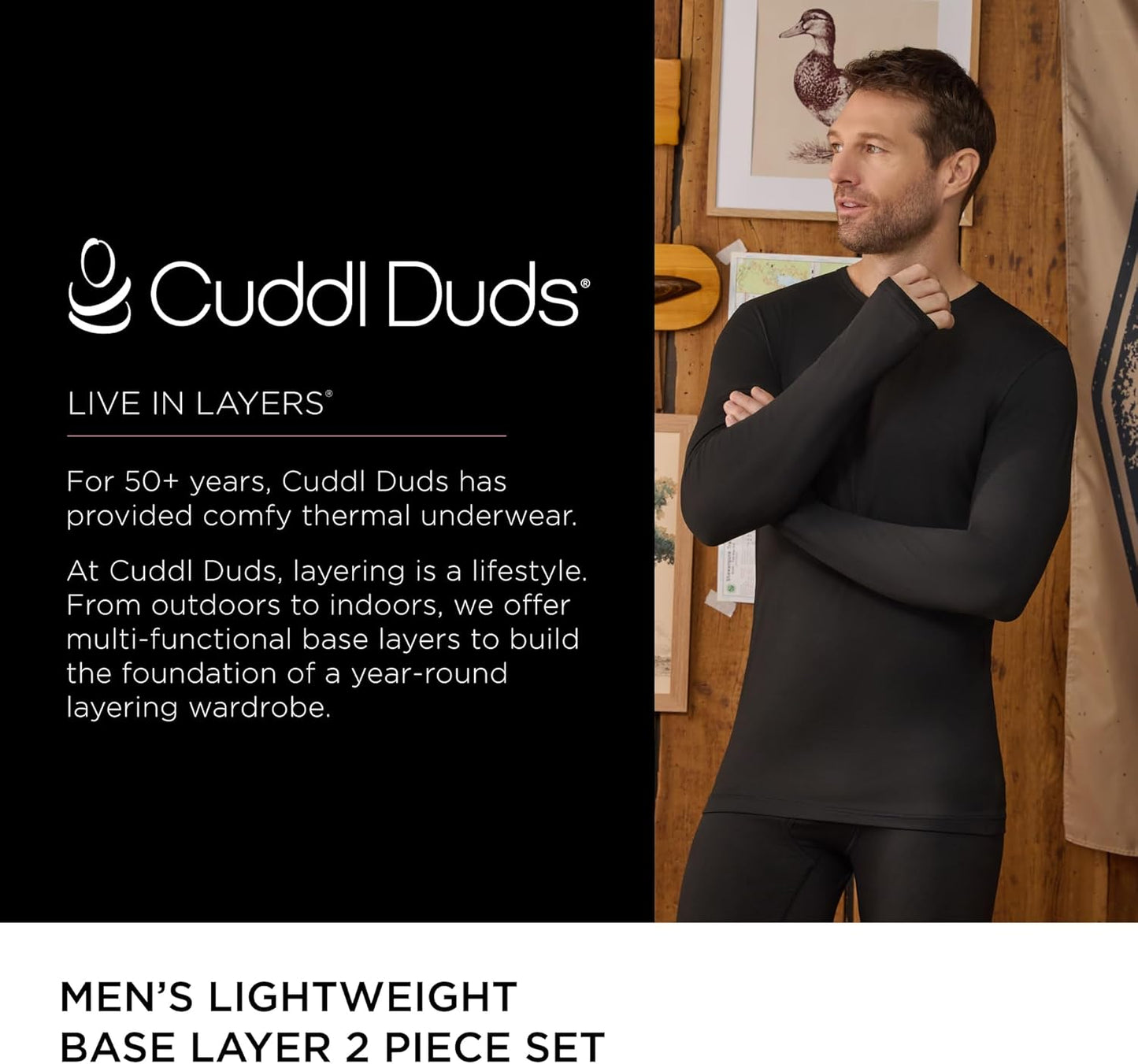 Cuddl Duds Men's Lightweight Active Base Layer Set - Breathable Long Sleeve Top & Leggings | Perfect for Lounging