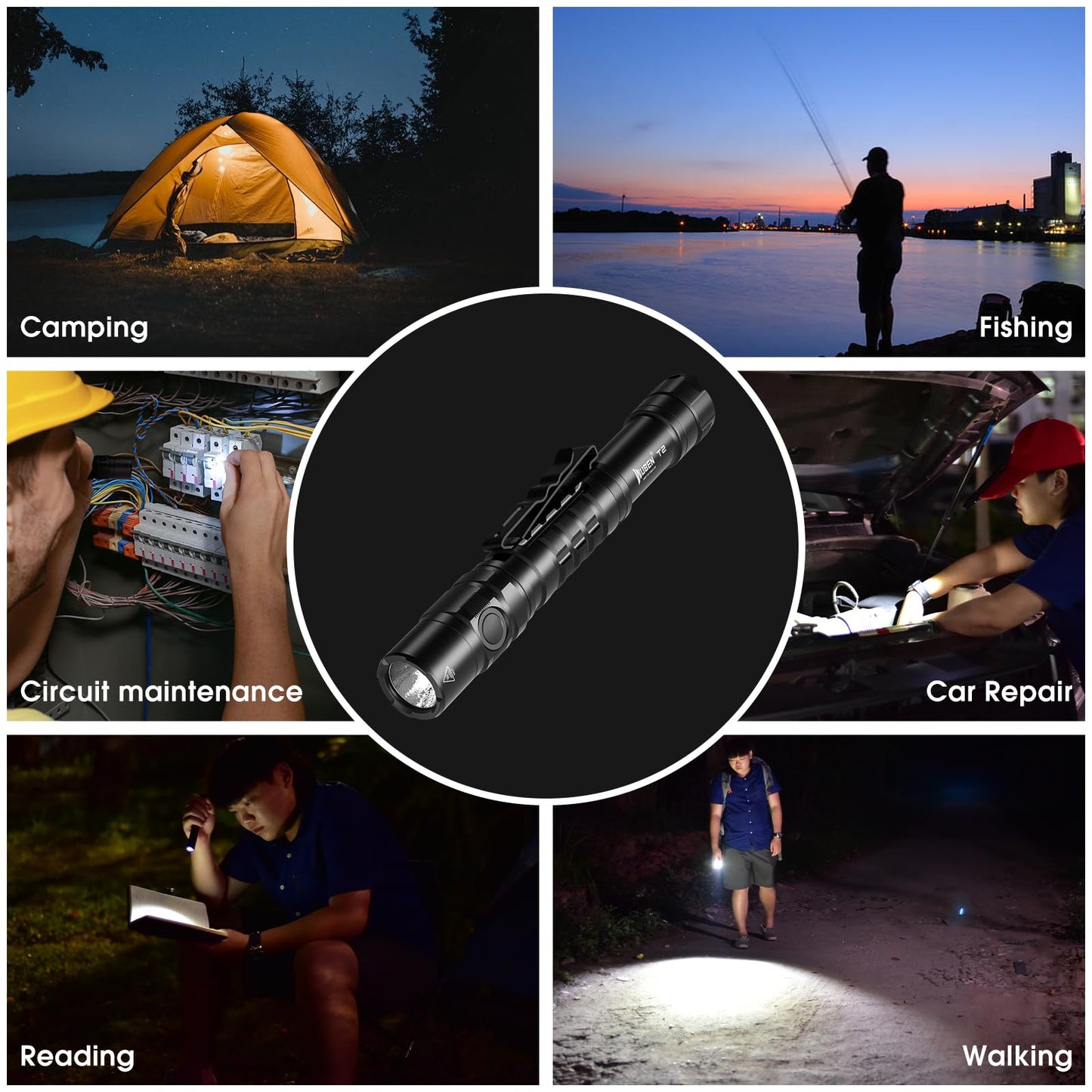 WUBEN T2 Pen Flashlight, 550 Lumens AA Flashlight, EDC Tactical Flashlight, 2AA Battery Powered, with Memory Function, 5 Lighting Modes, IP68 Waterproof, for Camping, Work, Repair, Emergency