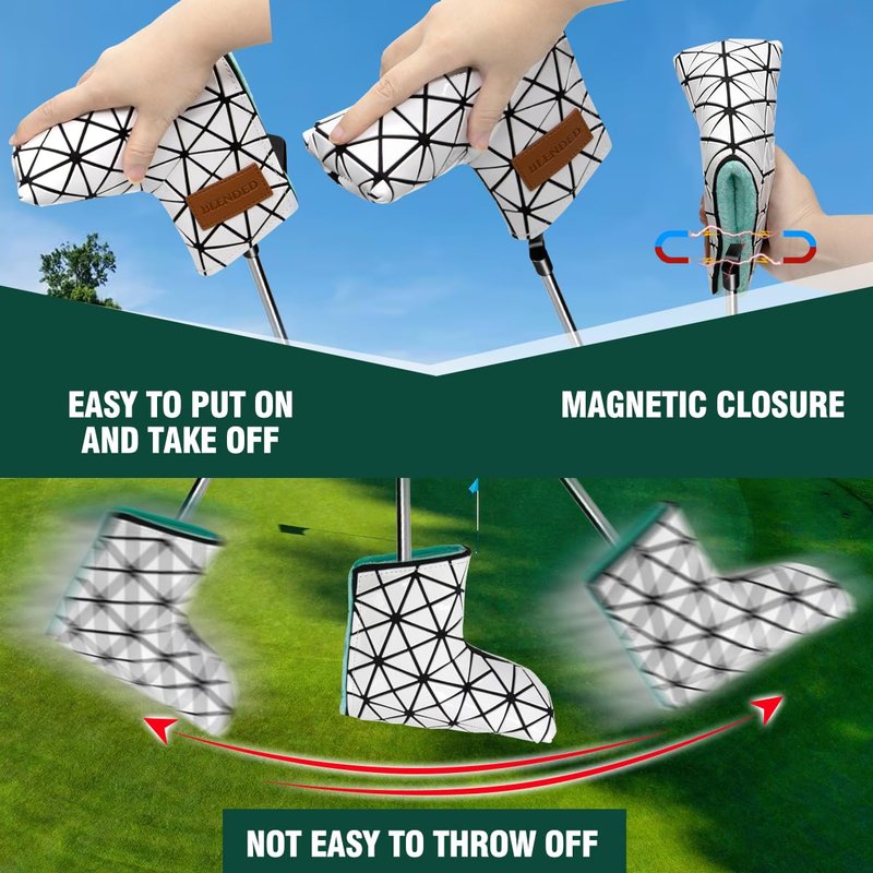 BAIRBRE Golf Putter Covers,Blade Putter Cover Mallet Putter Haedcovers Leather Golf Club Covers Putter Headcover with Magnetic for Scotty Cameron Taylormade Titleist Odyssey,White