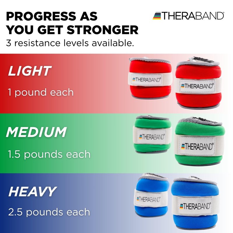 THERABAND Ankle Weights, Comfort Fit Wrist & Ankle Cuff Weight Set, Adjustable Walking Weights for Cardio, Home Workout, Ankle Strengthening & Physical Therapy, Red, 1 lb. Each, Set of 2, 2 Pounds