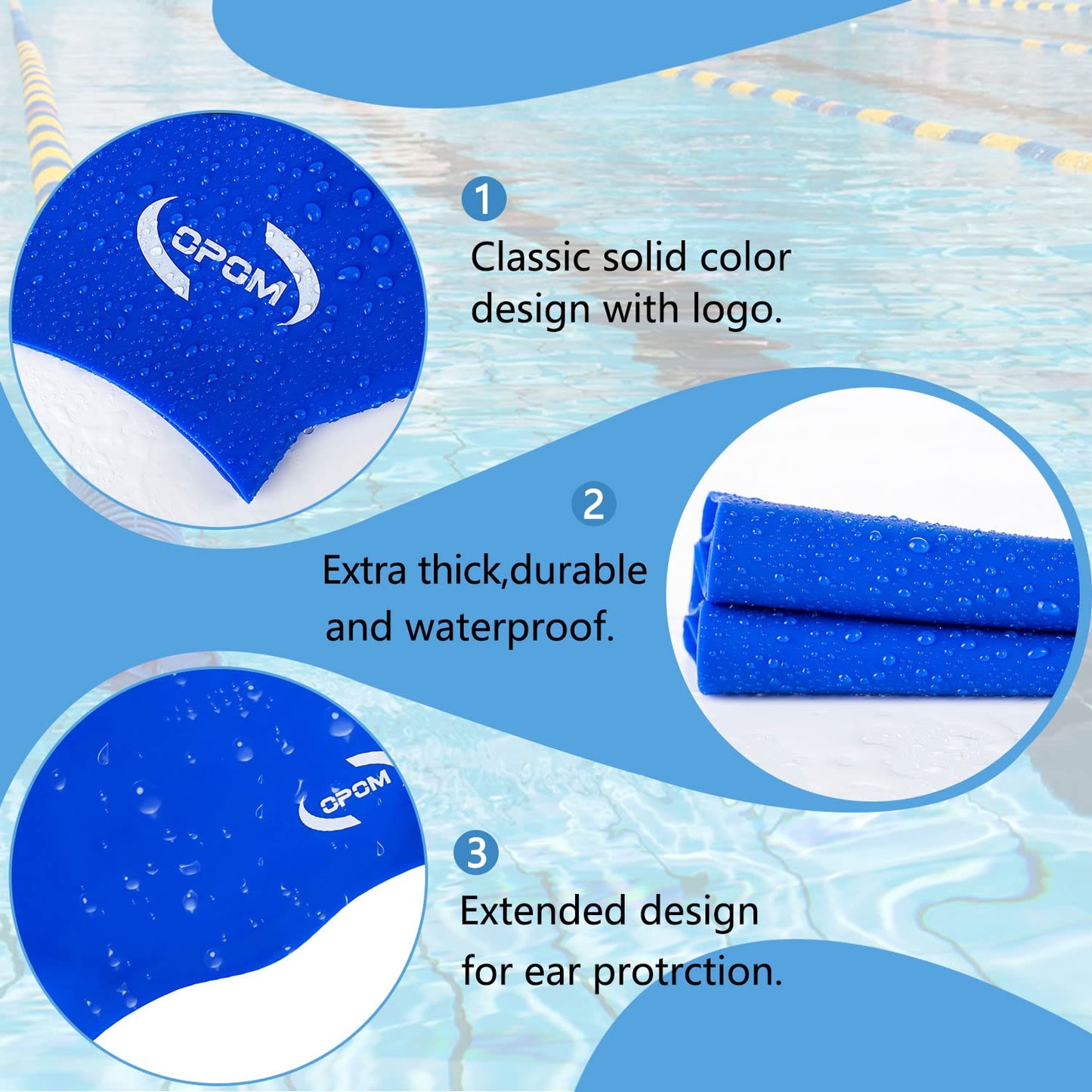 Women Silicone Swimming Cap, High Elasticity Thick Swim Hats for Long Hair, Bathing Swimming Caps for Women and Men Keep Your Hair Dry, with Ear Plugs and Nose Clip, Easy to Put On and Off