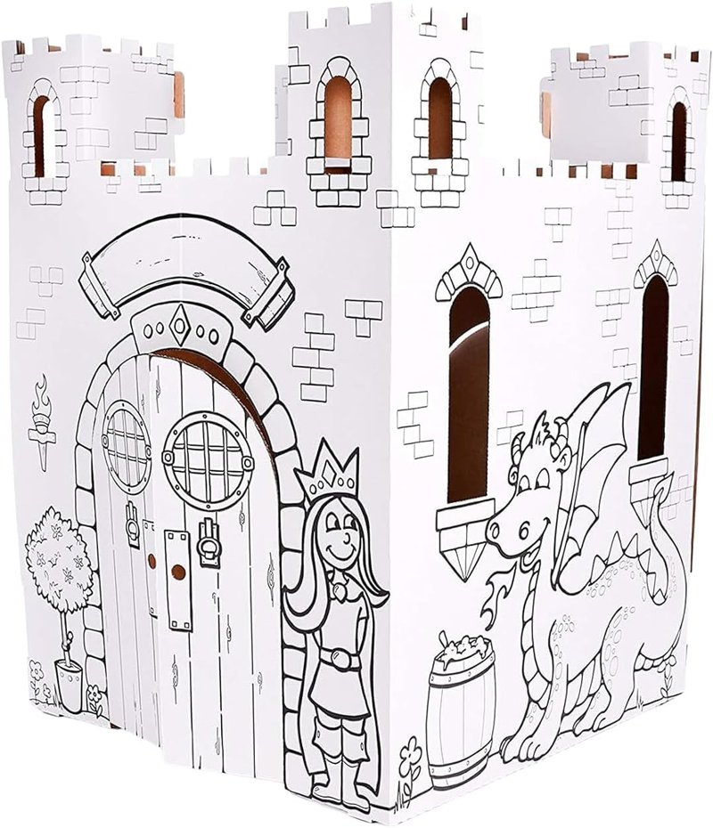 Fairy Tale Castle Playhouse - Creative Indoor/Outdoor Kids Art & Craft | 32" X 32" X 43.5", White, Age 3+