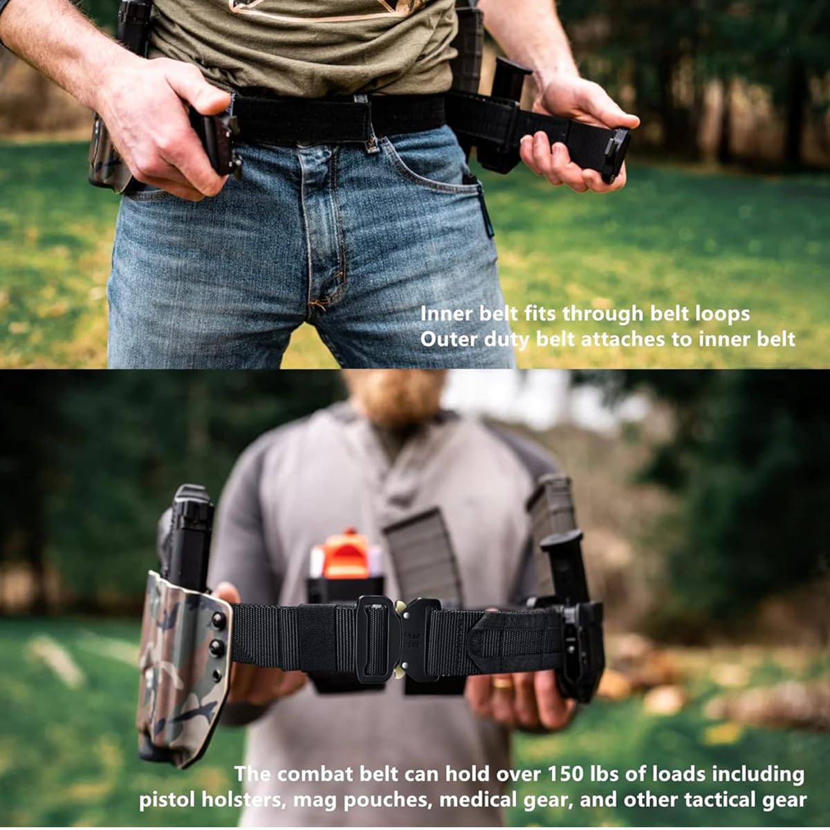 Vrose Flosi Quick Release Buckle EC MOLLE Utility Belt 2in1 Tactical Heavy Duty Gun Belt Law Enforcement for Men Women