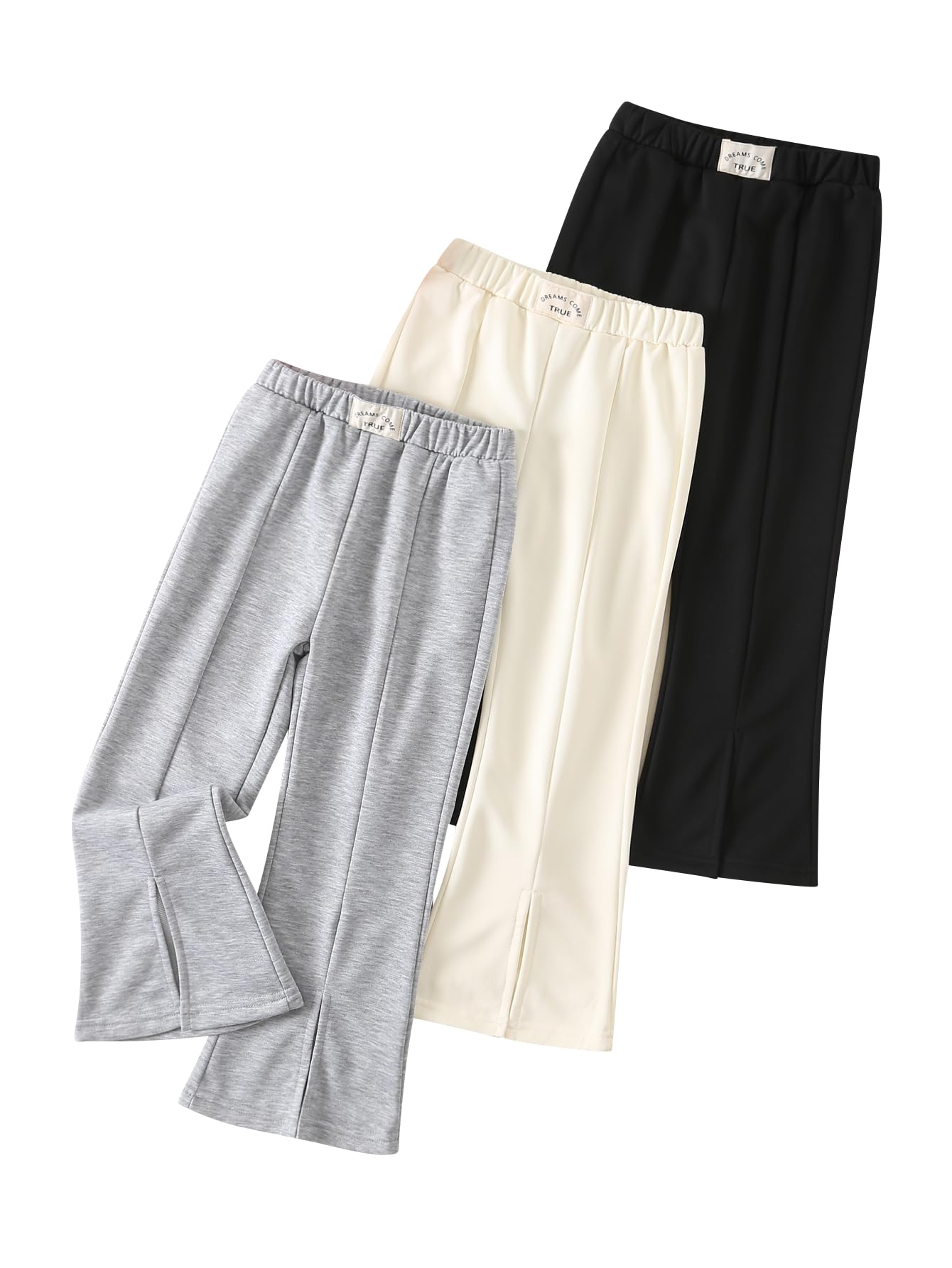 Fdqin Girls 3 Pcs Wide Leg Sweatpants Casual Elastic Waist Straight Leg Jogger Pants with Pockets Multicolor 7-8Years
