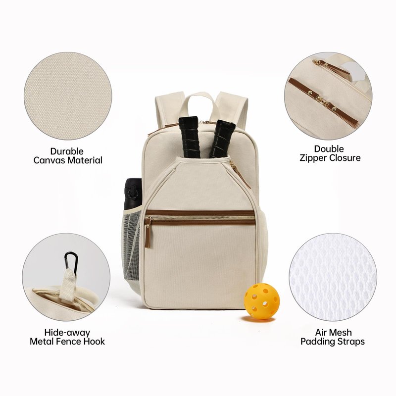 DYSHAYEN Pickleball Backpack, Pickleball Bags for Women, Pickle Ball Paddle Bag Fits 2 Paddles, Best Pickleball Accessories, Pickleball Gifts for Women （Beige）