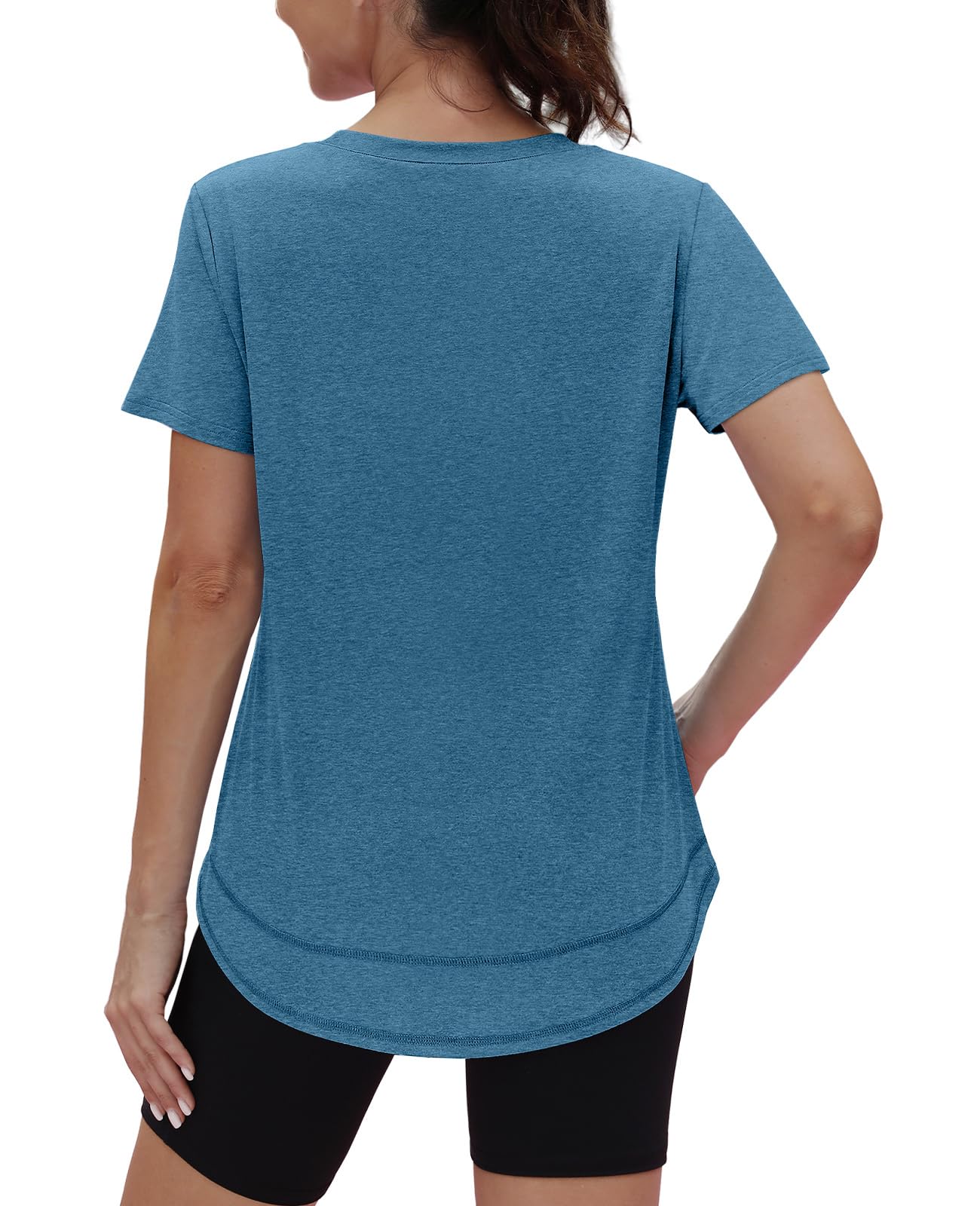 Workout Tops for Women Spring Summer Short Sleeve Golf Outfits Gym Essentials Activewear Running Shirts Blue Green S