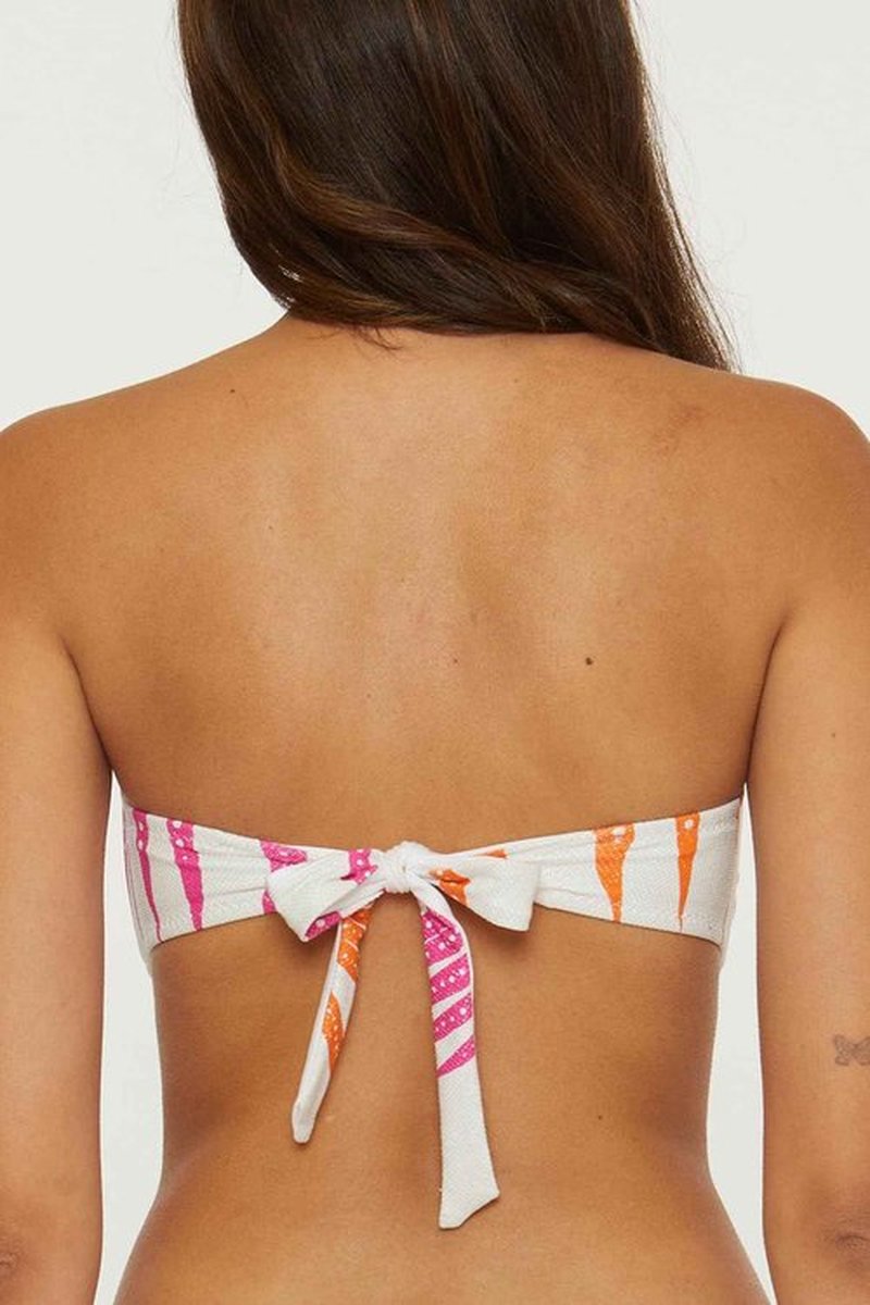 Trina Turk Women's Standard Sheer Bandeau Bikini Top, Adjustable, Tie Back, Tropical Palm Leaf Print, Swimwear Separates, Multicolor