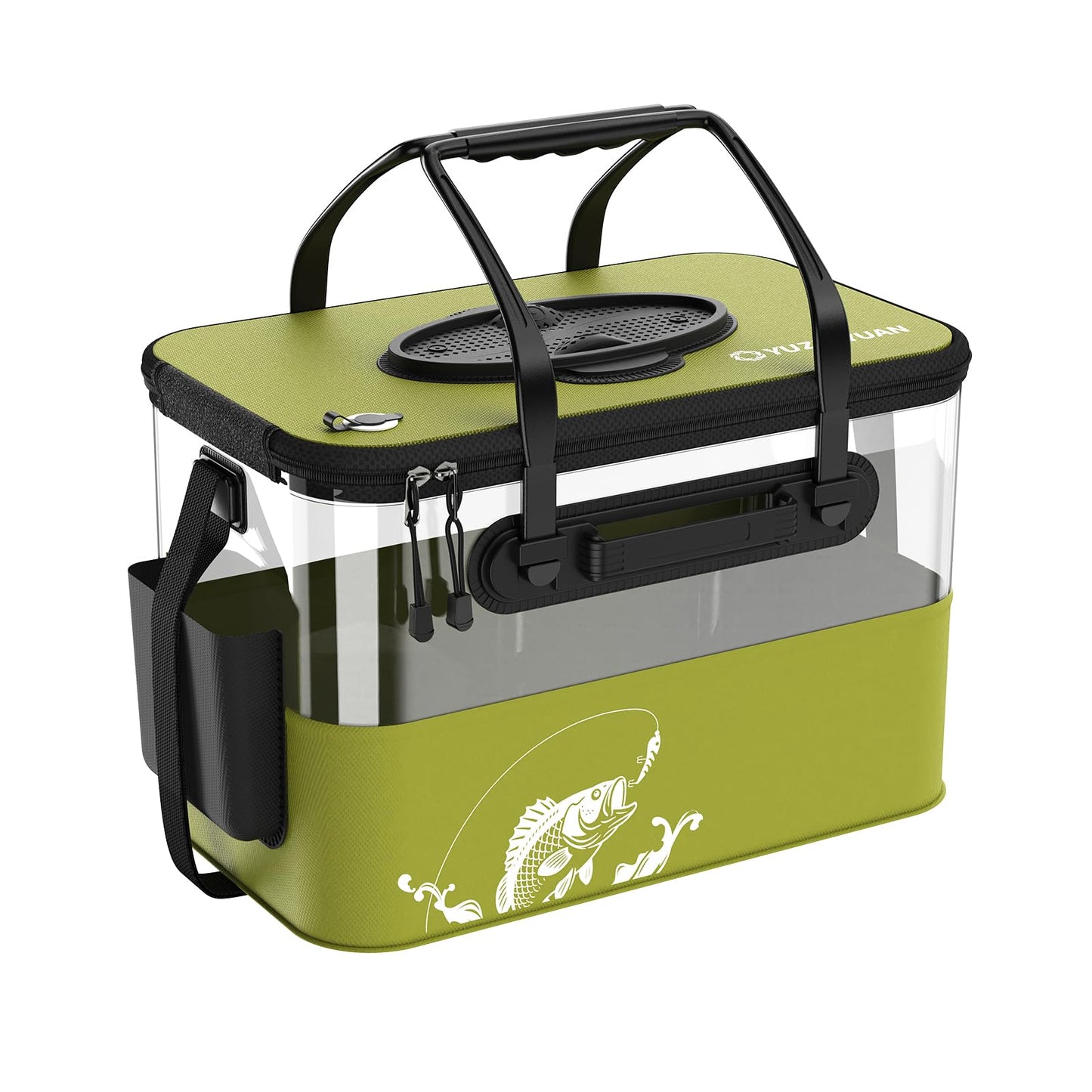 Fishing Bucket Foldable， 6Gallon/8Gallon/10Gallon,Live Fish Container Multi-Functional Live Fish Bait Bucket,for Fishing, Camping, Moving (Green, 6 gallons)