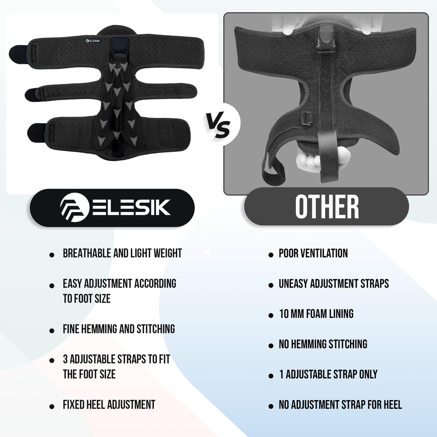 ELESIK Plantar Fasciitis Night Splint and Brace, Upgraded Planters Facetious Relief, Foot Drop and Achilles Tendonitis Relief Brace. Night Splint for Plantar Fasciitis Women and Men, Black