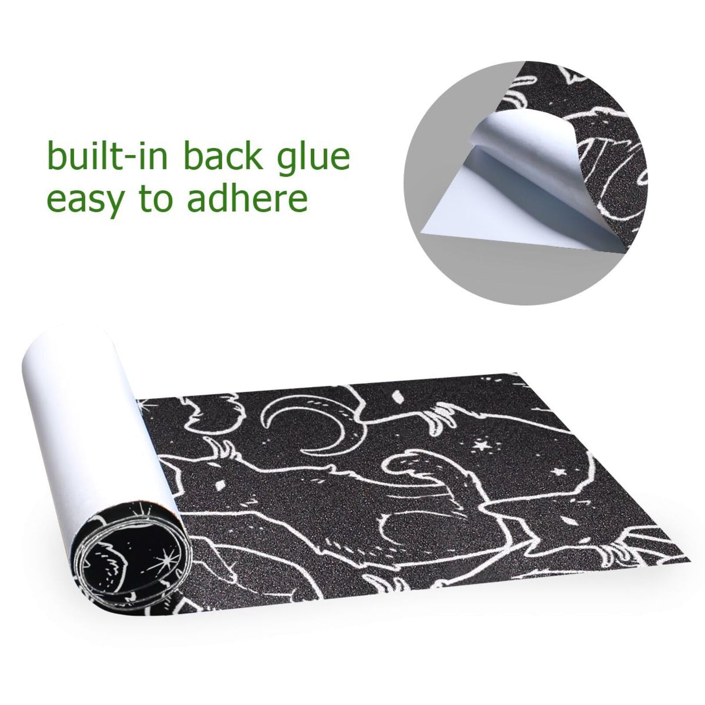 YETTASBIN Black Cats Skateboard Grip Tape, Bubble Free Anti Slip Longboard Grip Tape Sheet Sticker Deck Sandpaper for Rollerboard, 44 x 10 Inch