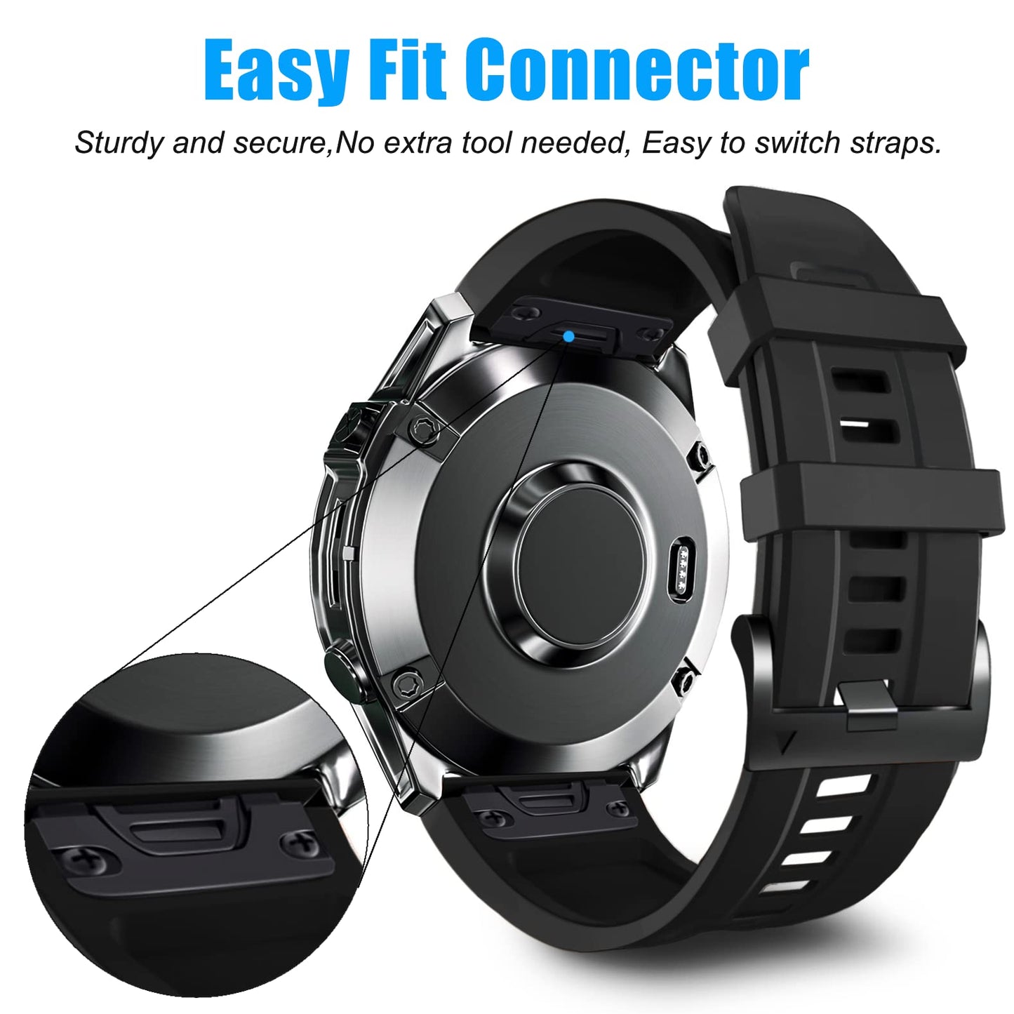 26mm Quick Fit Silicone Replacement Straps Compatible with Garmin Fenix 5X 7X Pro Bands Tactix 7 Pro Enduro 2 Fenix 7X Fenix 6X Pro Fenix 5X Plus Descent Mk2i Tactix Delta