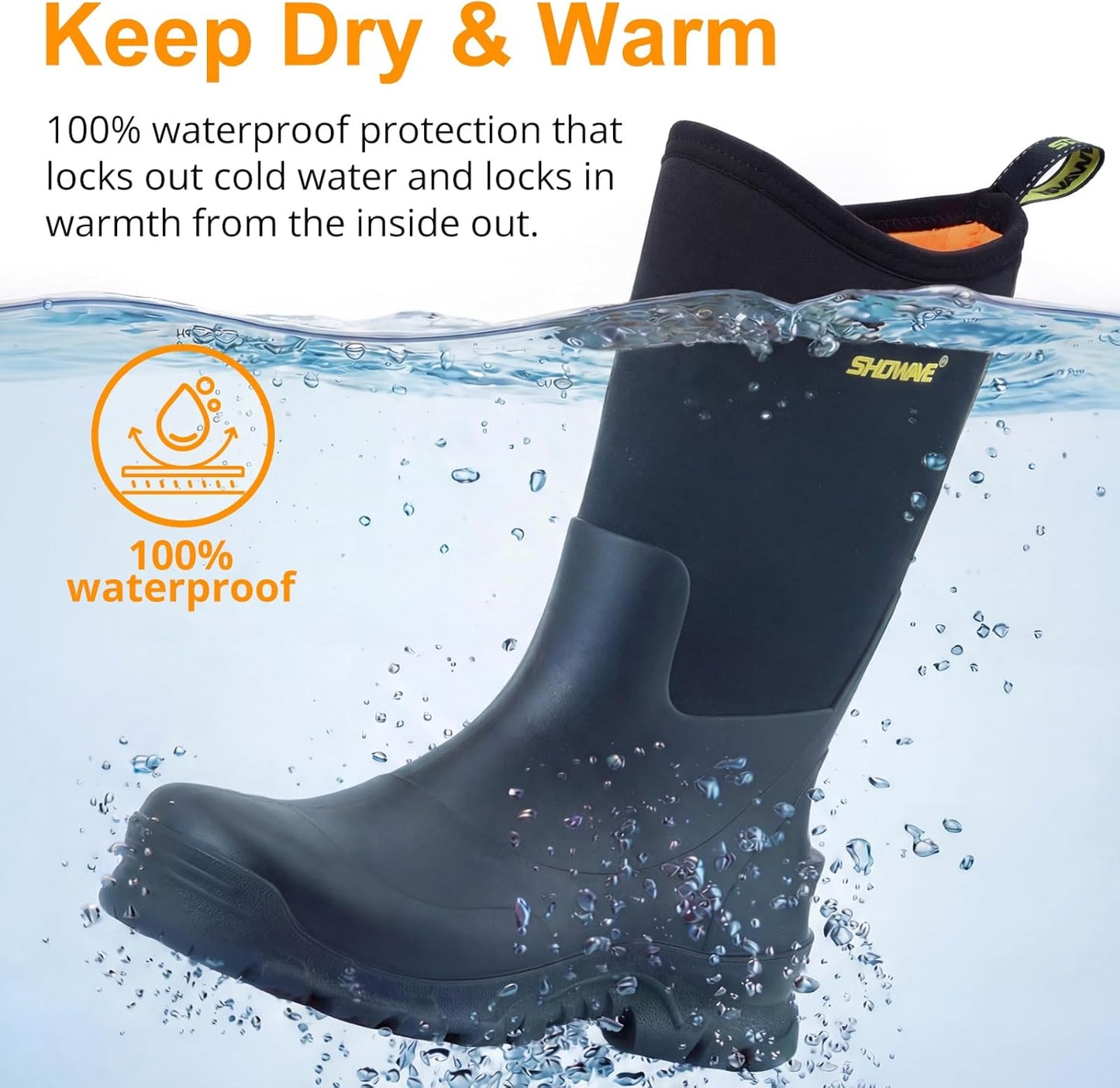 Men's Waterproof Mid-Calf Rain Boots - Insulated Rubber for Gardening & Outdoor Use