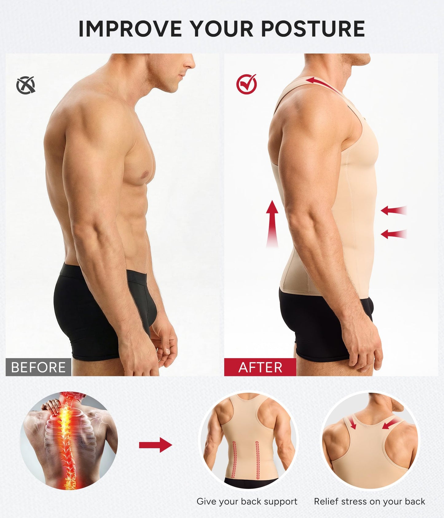 Nebility Mens Shapewear Fajas para Hombres Compression Shirt Men Body Shaper Tank Top Compression Undershirt Vest Sleeveless, Beige - 3XL