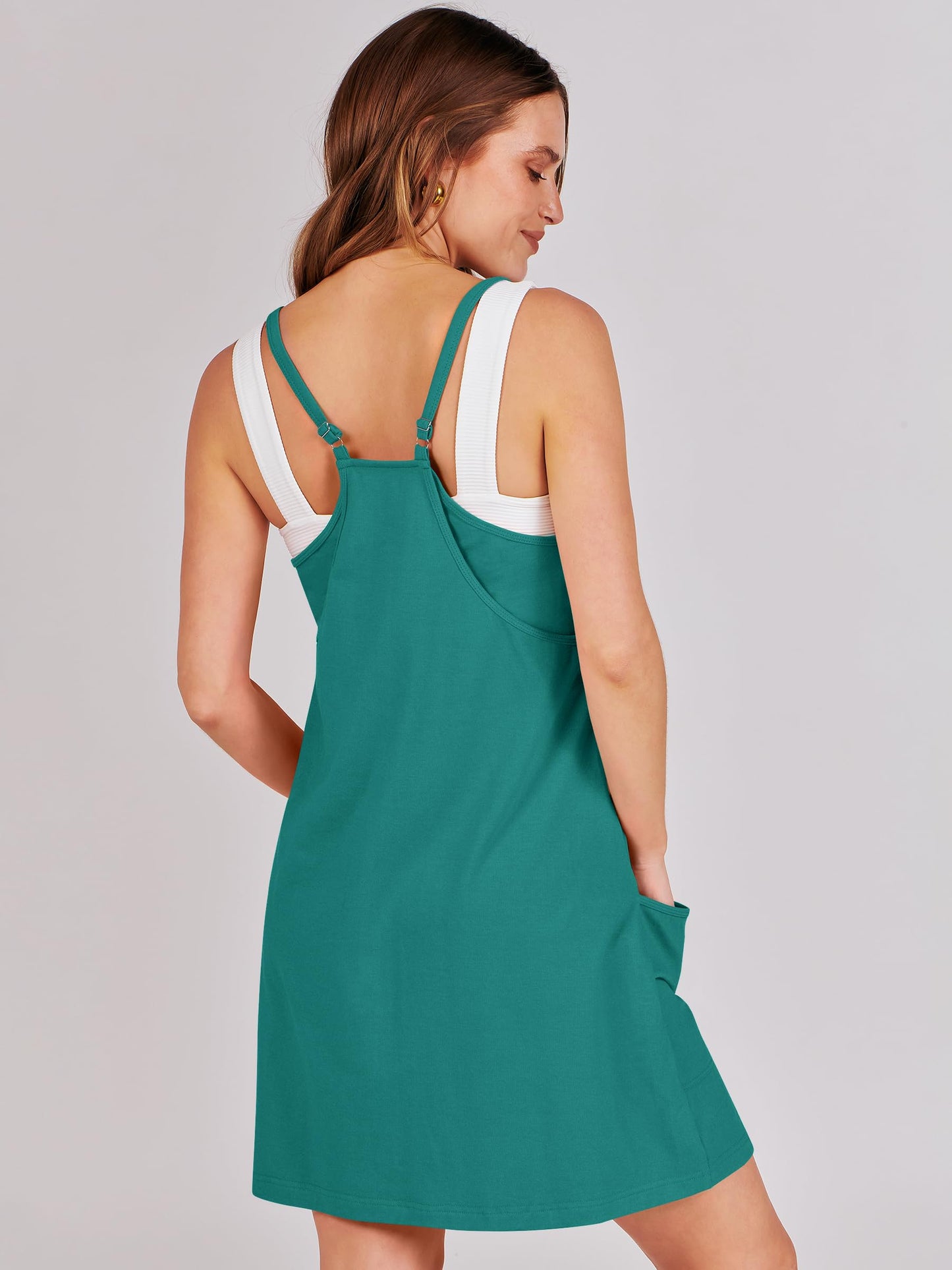 ANRABESS Women Athletic Dress Summer Tennis Workout Active Sports Mini Romper Dress Built in Shorts Travel Vacation Clothes Teal Large