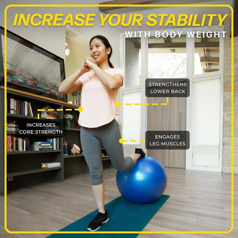 26 Inch Exercise Ball - Yoga & Fitness Stability Ball for Home, Office & Gym | Includes Quick Pump