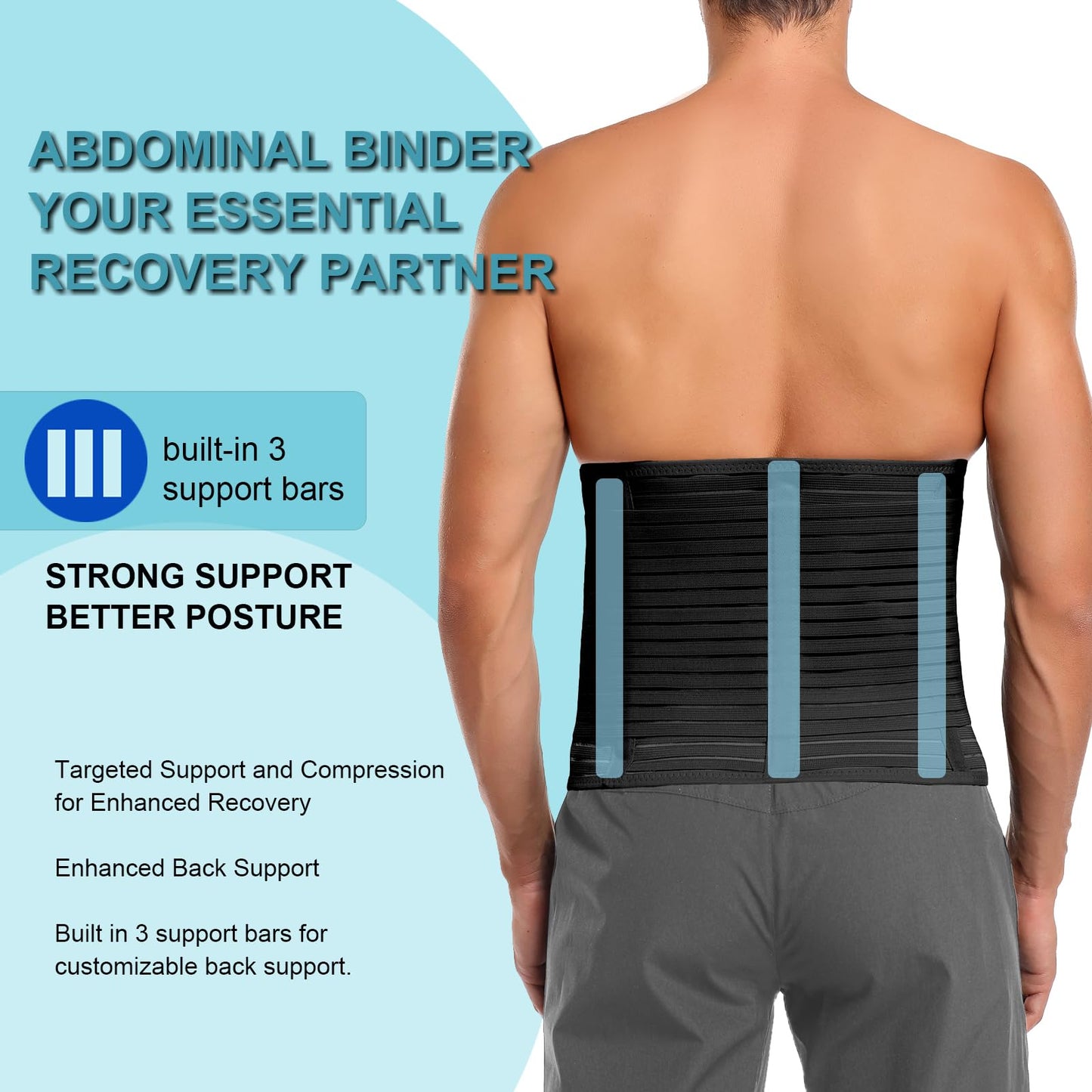 MAMODY Abdominal Binder for Men & Women – Post Surgery Belly Band Adjustable Compression Wrap Belly Binder Abdomen Hernia Support Belt (L)
