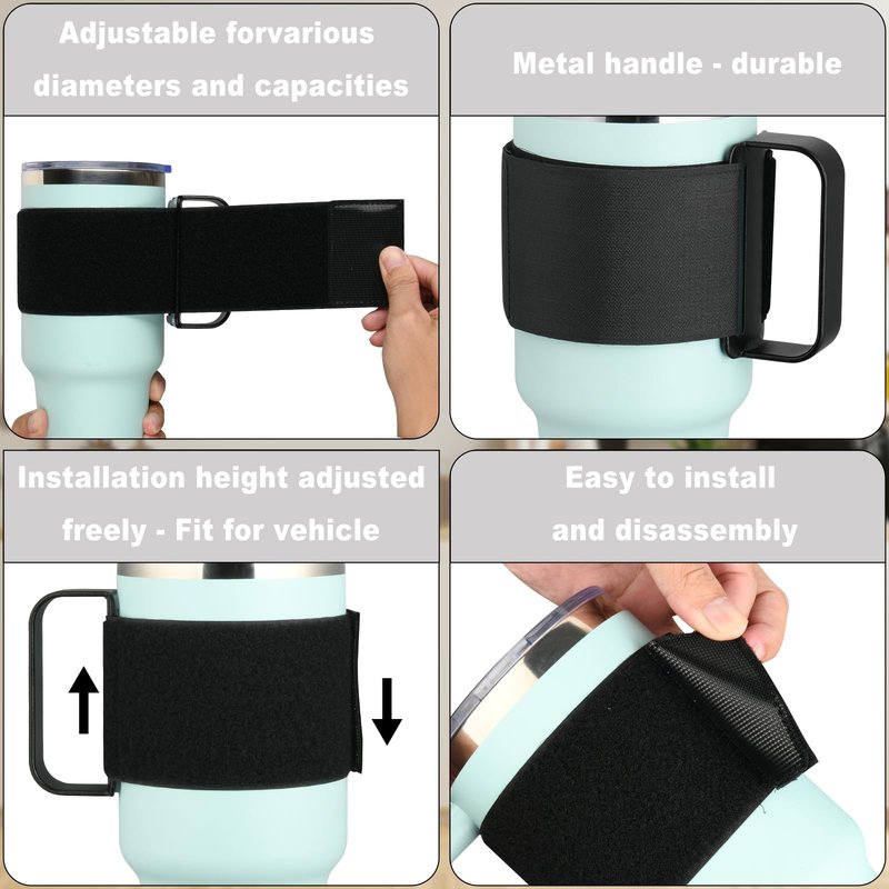 Tumbler Handle for 30OZ YETI Rambler, RTIC, Owala, Ozark Trail Travel Mug, Adjustable Handle Fit for 20Oz - 64Oz Water Bottles, Anti Slip Cup Handle for Tumblers, Tumbler Bottle Holder (Black)