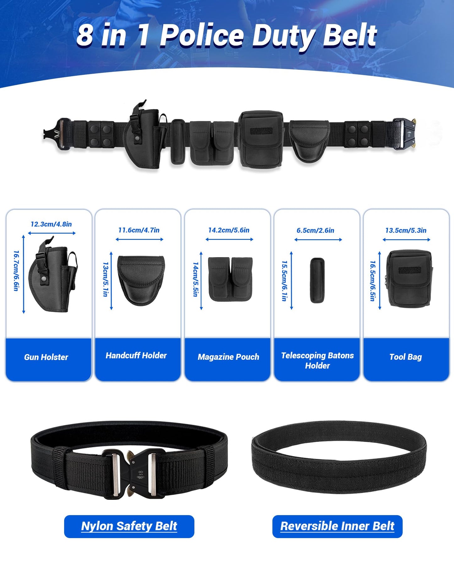 BittPicc 8 in 1 Police Tactical Belt Security Guard Belt Versatile Military Utility Belt Modular Equipment System Molded Duty Belt Set for Law Enforcement