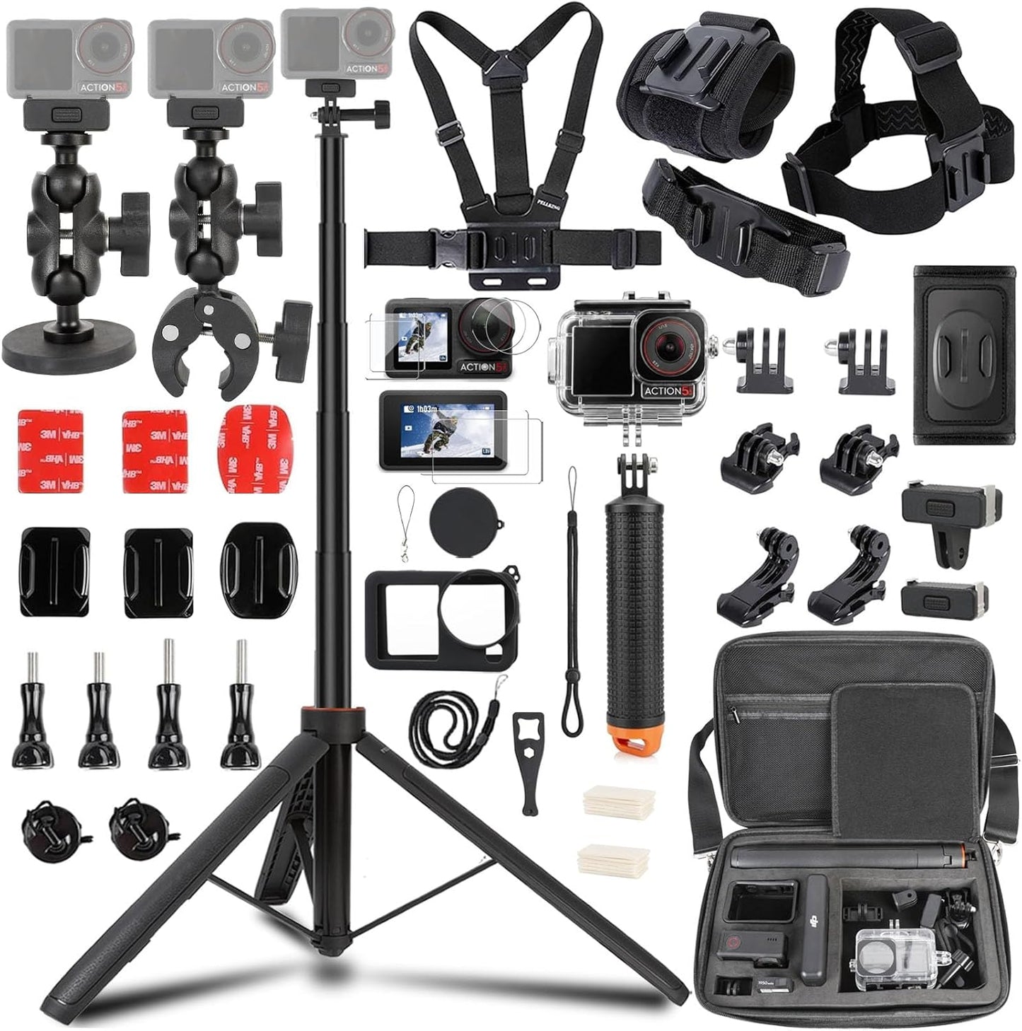 DJI Osmo Action Accessories Kit - Waterproof Case, 135cm Selfie Stick, 4-in-1 Mounts | Tripod & Grip
