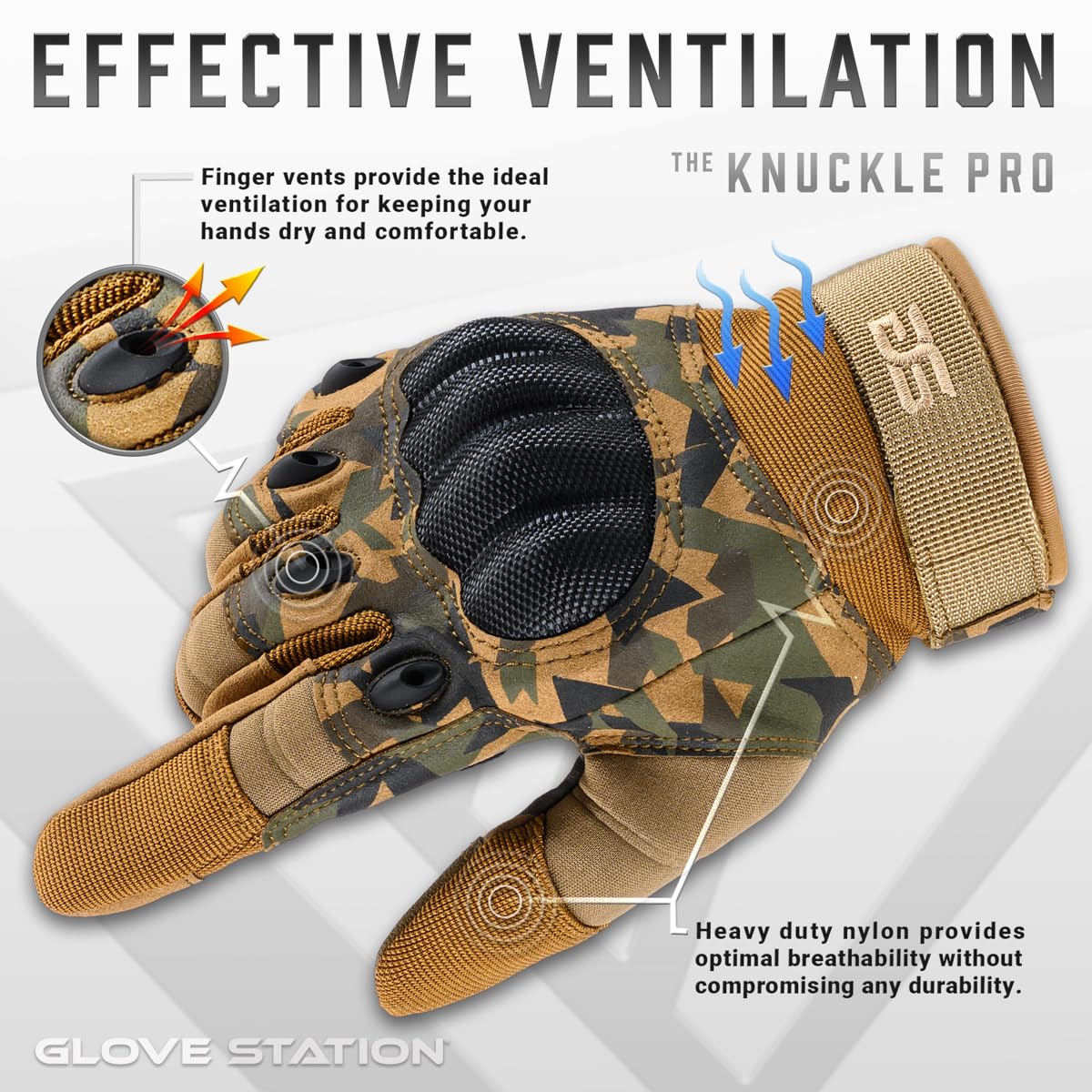 Glove Station Gloves for Men, Touchscreen Utility Gloves with Hard Knuckle Protection for Motorcycle Riding, Airsoft and Outdoor Work, Camouflage, Medium