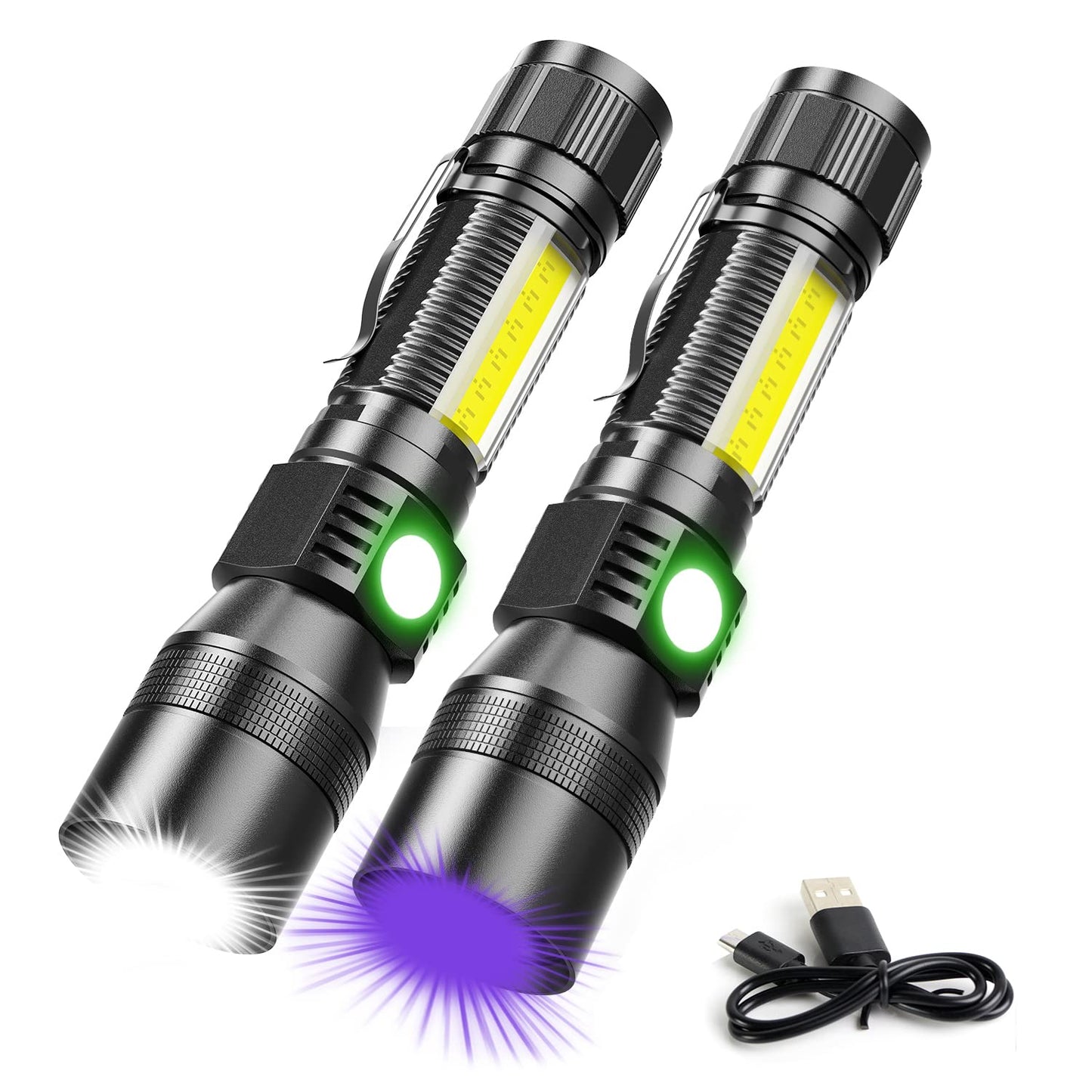 UV Flashlight Rechargeable, Black Light Flashlight with Magnet&Side Work Light 3in1 Tactical Flashlight Blacklight&Redlight, 1000lm, Zoomable, Waterproof LED Torch for Pet Urine Detector, Mechanics