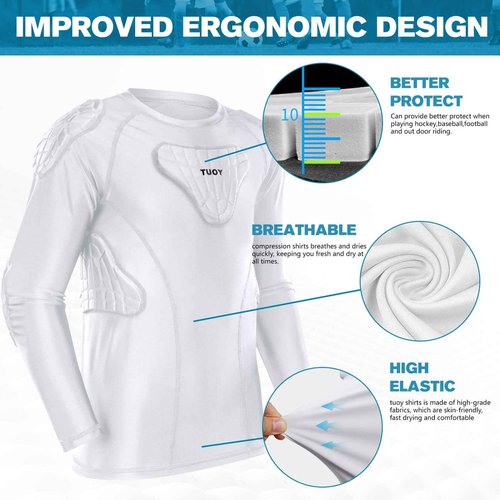 TUOY Youth Padded Chest Football Rib Protector Shirt for Baseball Martial Art Padded Compression Shirt Long Sleeve