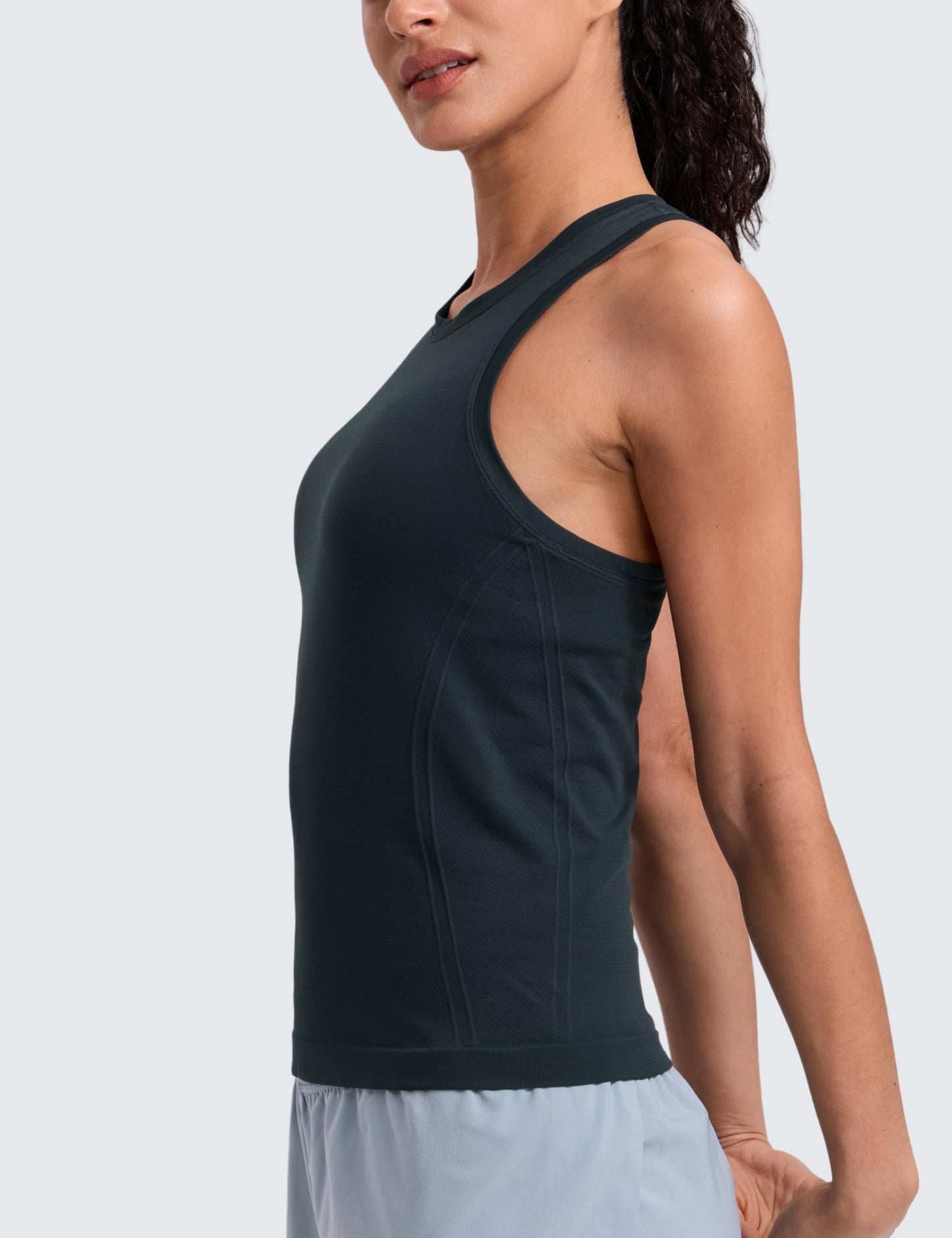 CRZ YOGA Seamless Workout Tank Tops for Women - Athletic Running Gym Sleeveless Shirts Crewneck Racerback Breathable True Navy Small