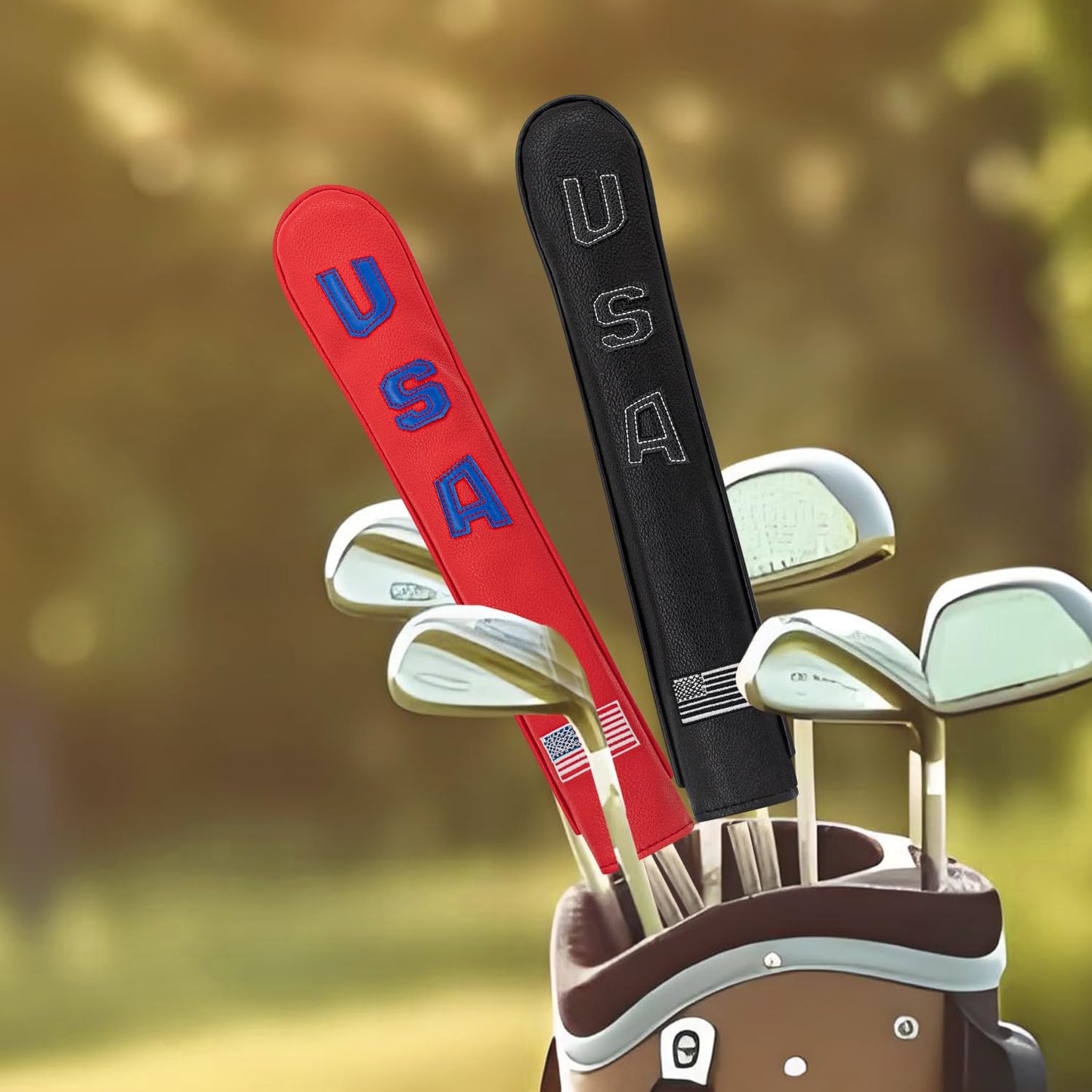 Golf Alignment Stick Cover Golf Covers Premium Leather Perfect Cover for Alignment Sticks USA-National Flag Design Alignment Sticks Holder Golf Club Protector
