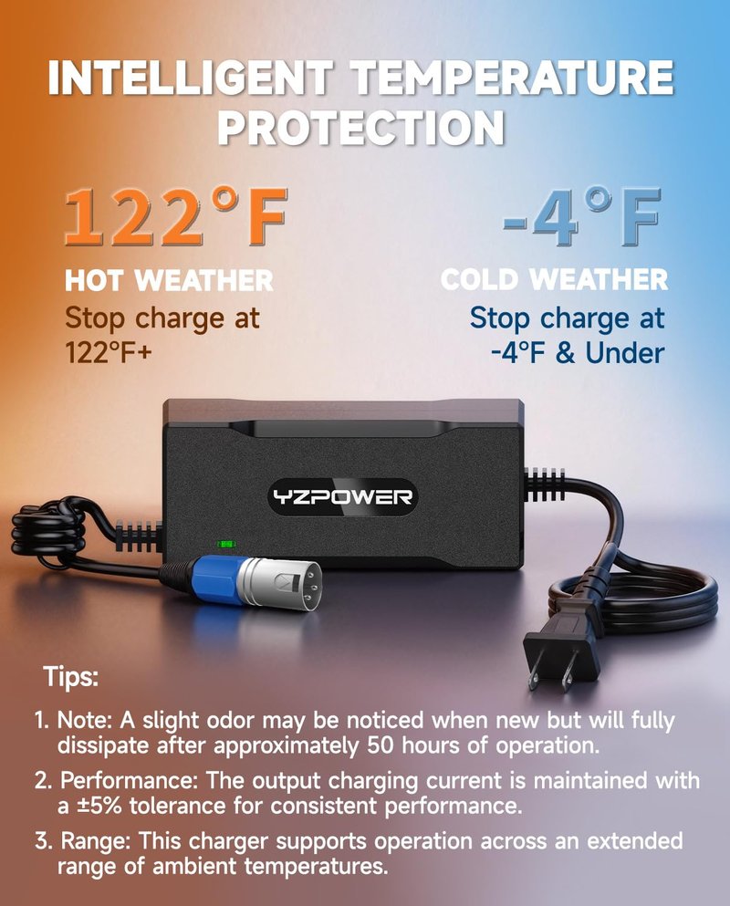 YZPOWER 36V Lithium Battery Charger 42V 2A Fast Charger with Turbo Cooling Fan - Overheat Protection, 3-Pin XLR Connector for Electric Bike/Scooter/E-Scooter for Mini Dirt 650 Battery