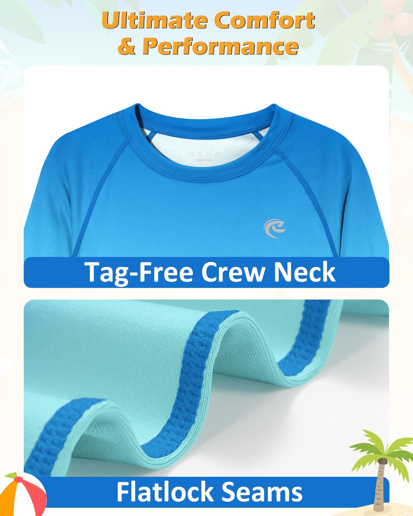 Boys UPF 50+ Swim Shirt Long Sleeve, 1 or 2 Pack UV Sun Protection Rash Guard, Youth Kids SPF Water Shirts for Beach Surf
