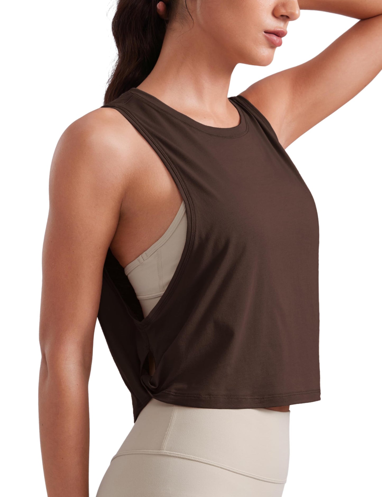 CRZ YOGA Pima Cotton Large Armhole Tank Tops for Women - Workout Sport Athletic Yoga Running Gym Loose Crop Sleeveless Shirts Hot Fudge Brown Small