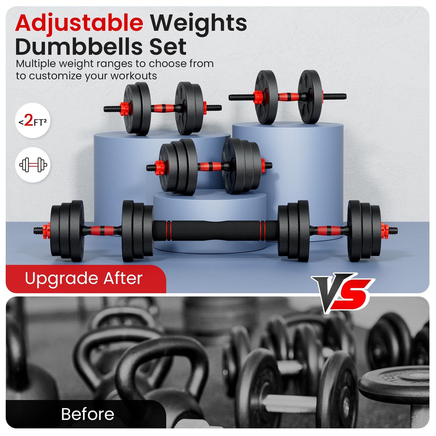 BDSHE 45lbs Adjustable Dumbbell Set, 4-in-1 Dumbbell set，Suitable Men/Women